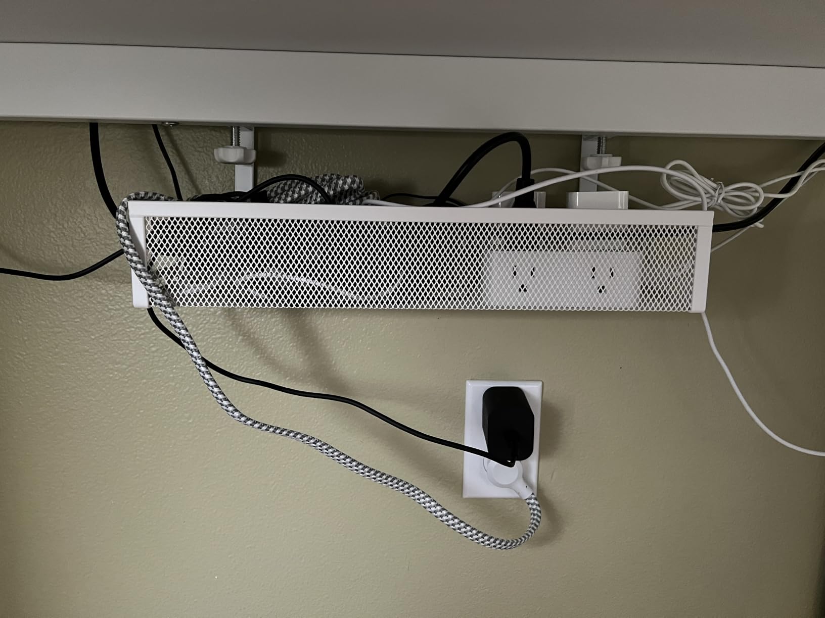 Cable Management, 25'' Cable Management Under Desk, Cable Tray | No Drill Under Desk Cable Management Tray, Cord Organizer with Clamp for Standing Desk, Desk Organizer for Home Office customer photo 2