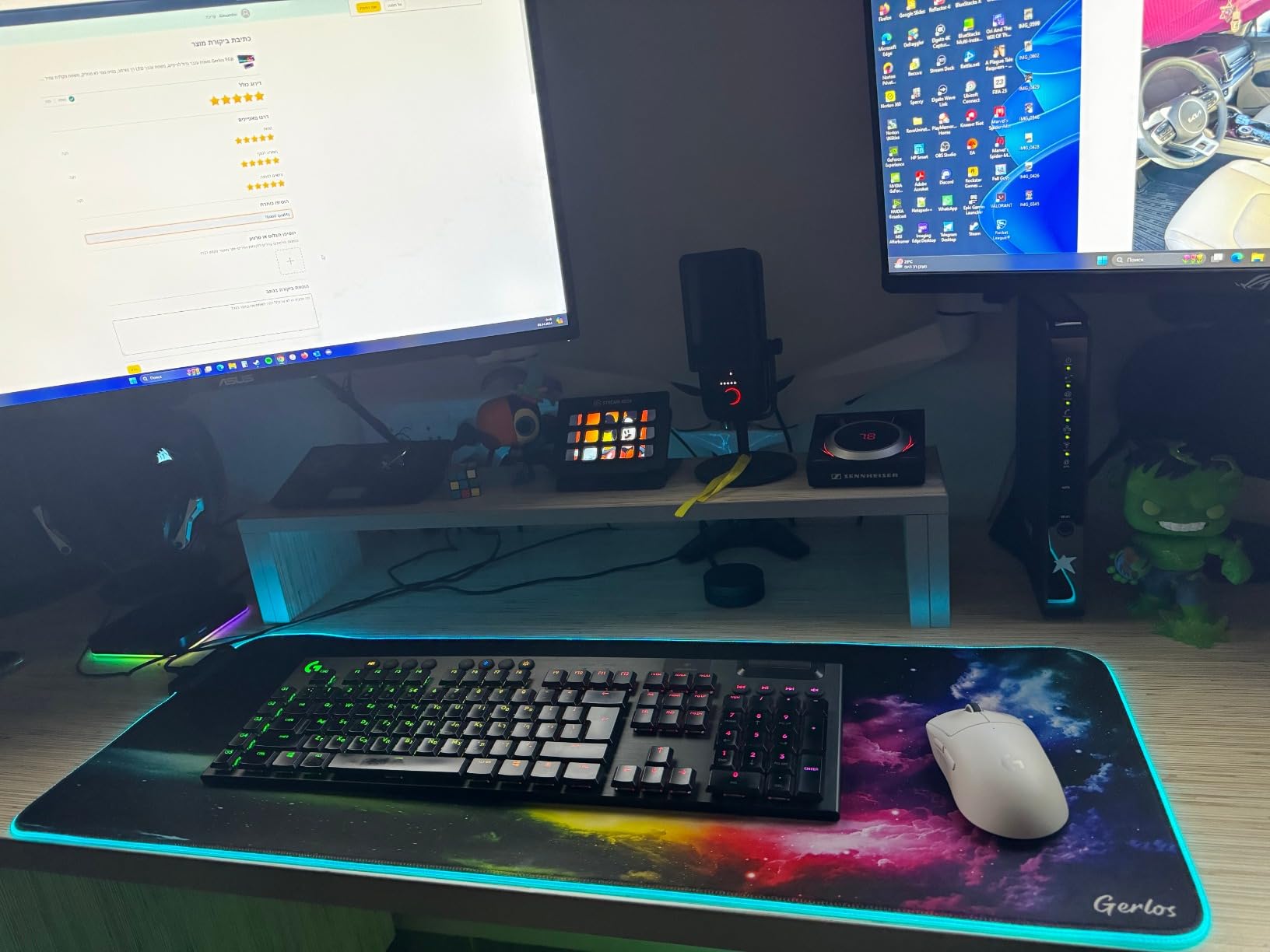 Gerlos RGB Gaming Mouse Pad, Large LED Desk Mat, 31.5 x 11.8 Inch | 12 light modes, non-slip base, water-resistant surface, stitched edges customer photo 1