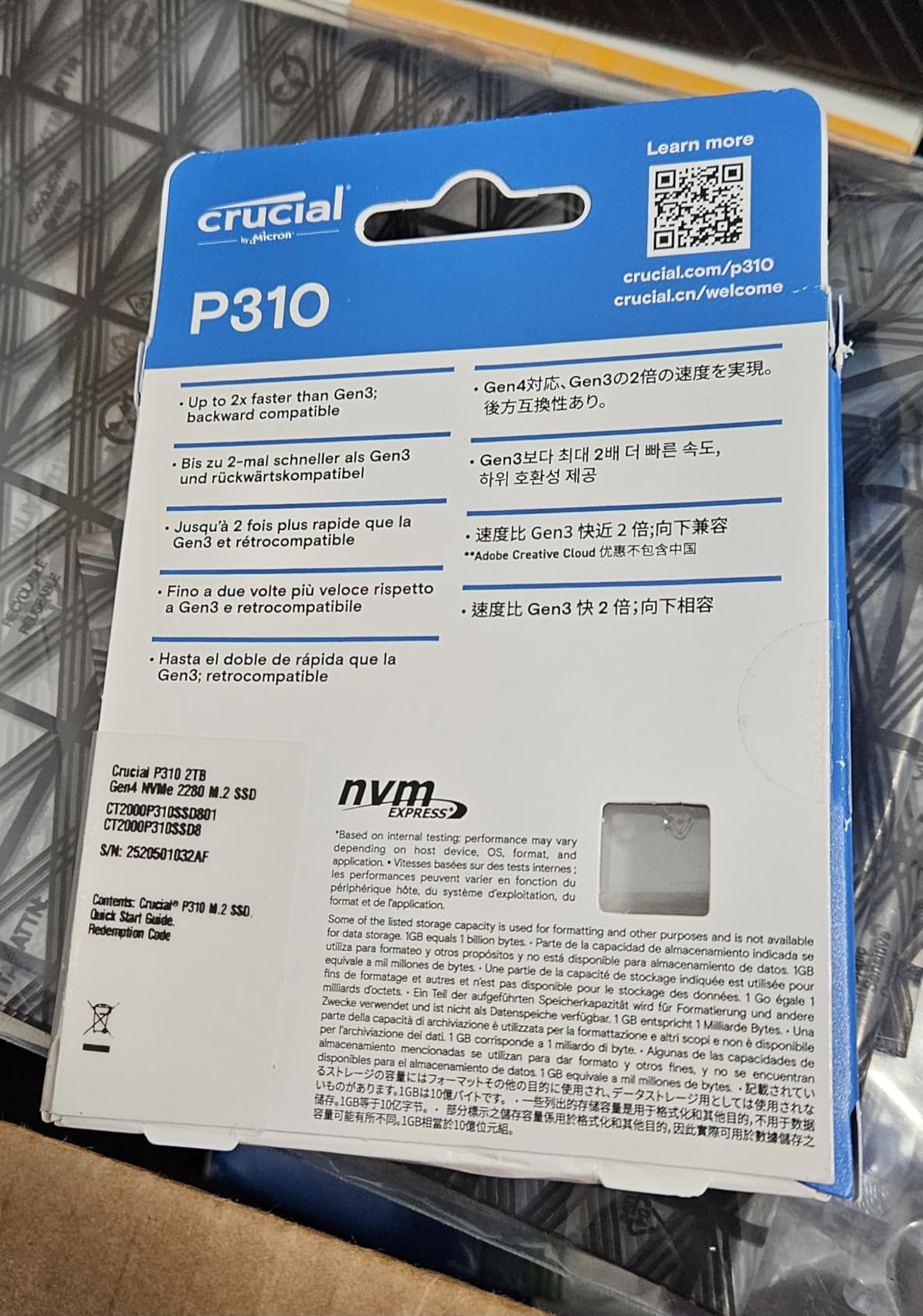 Crucial P310 4TB SSD, PCIe Gen4 NVMe M.2 2280, Up to 7,100MB/s, for Laptop, Desktop (PC), & Handheld Gaming Consoles, Includes Acronis Data Recovery Software, Solid State Drive - CT4000P310SSD801 customer photo 1