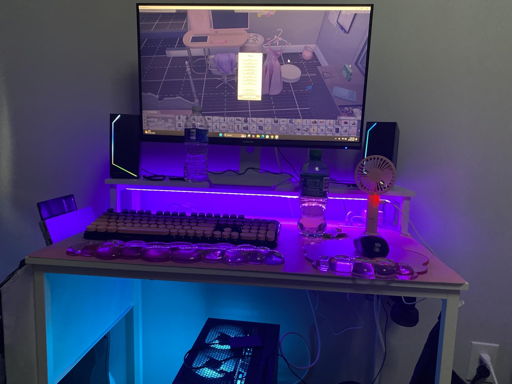 Lufeiya Small Desk with Power Outlets and LED Lights, 32 Inch Teen Writing Study Table Home Office Computer Desks with Monitor Stand, Gaming Desk with Charging Station, Black customer photo 2