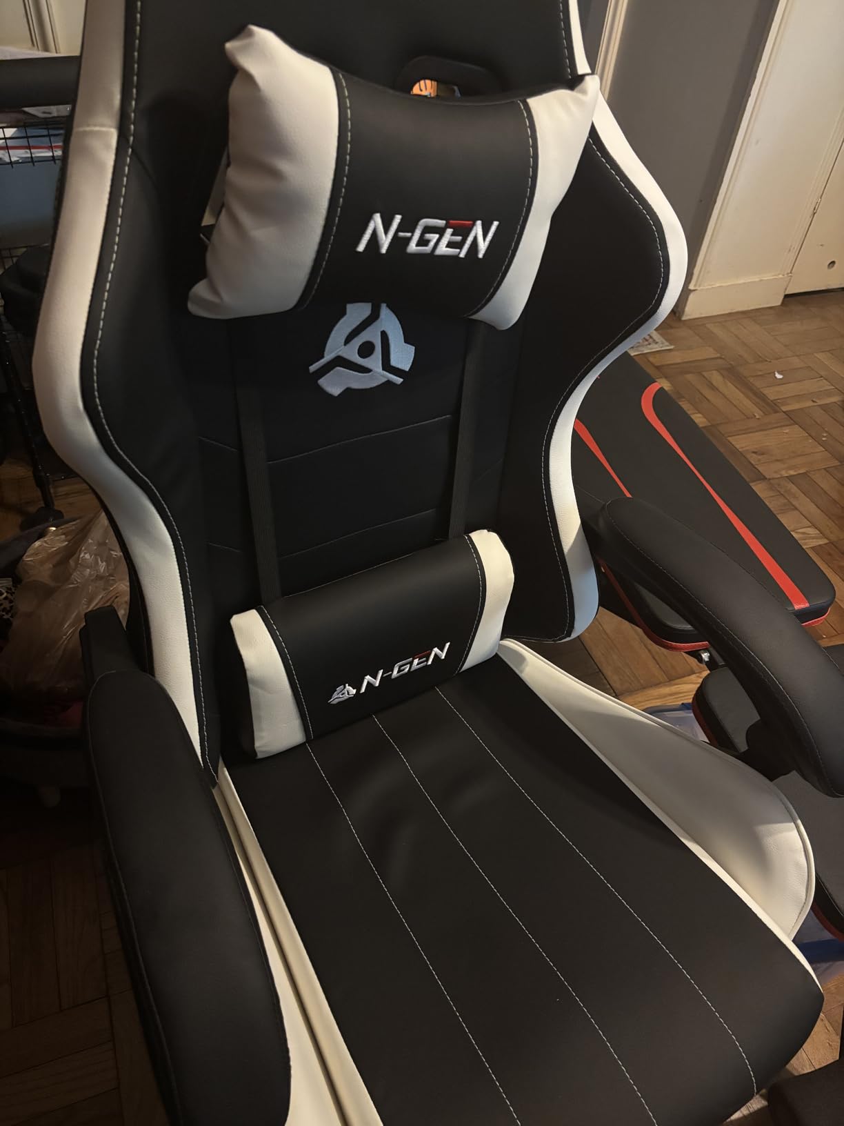 N-GEN GAMING Video Gaming Chair with Footrest Lumbar Support for Home Office High Back Recliner Height Adjustable Ergonomic Comfy Leather Computer Desk Chair (Carbon Black) customer photo 1