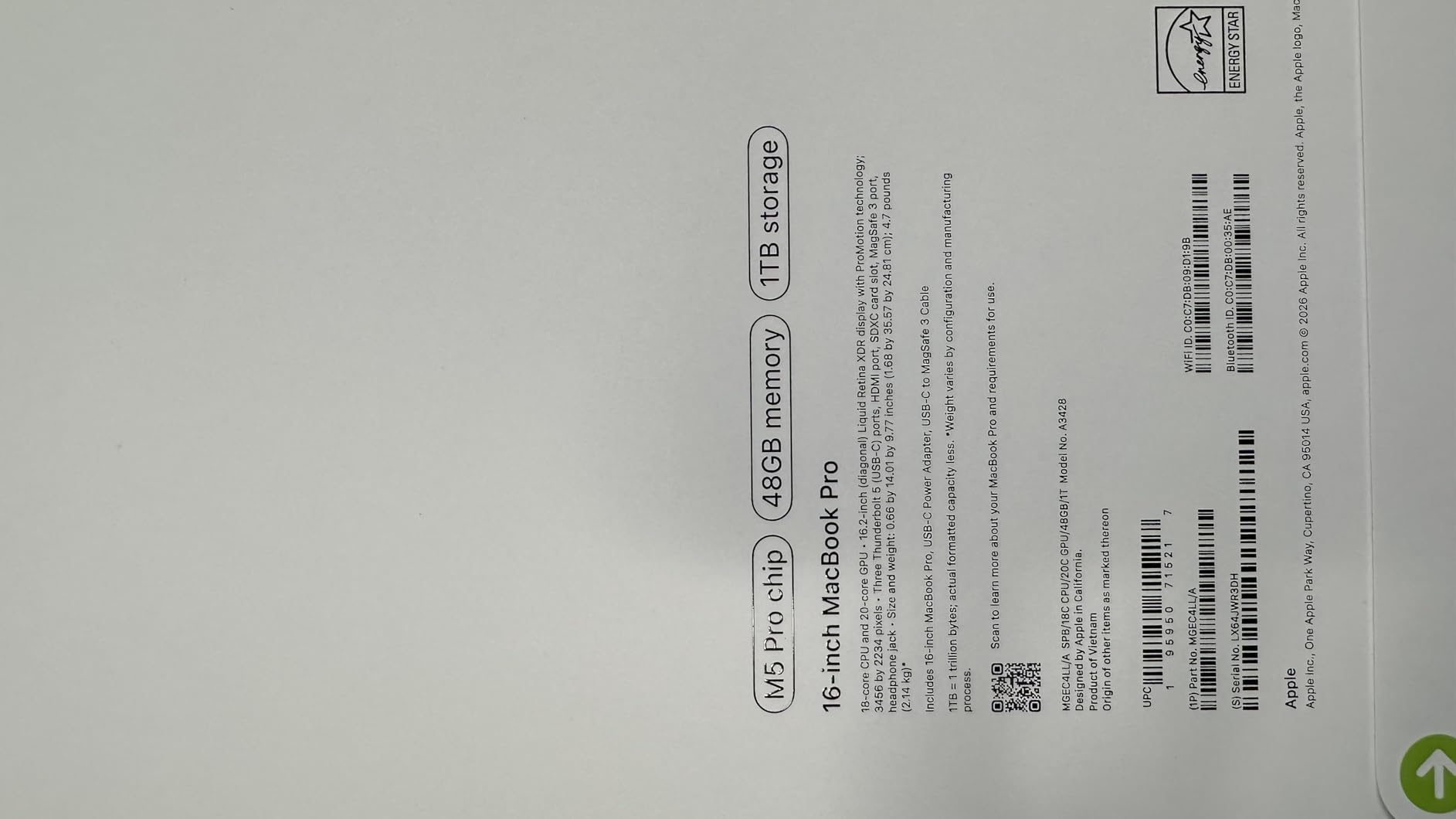 Apple 2026 MacBook Pro Laptop with Apple M5 Pro chip with 18-core CPU and 20-core GPU: Built for AI, 16.2-inch Liquid Retina XDR Display, 48GB Unified Memory, 1TB SSD, Wi-Fi 7; Silver customer photo 2
