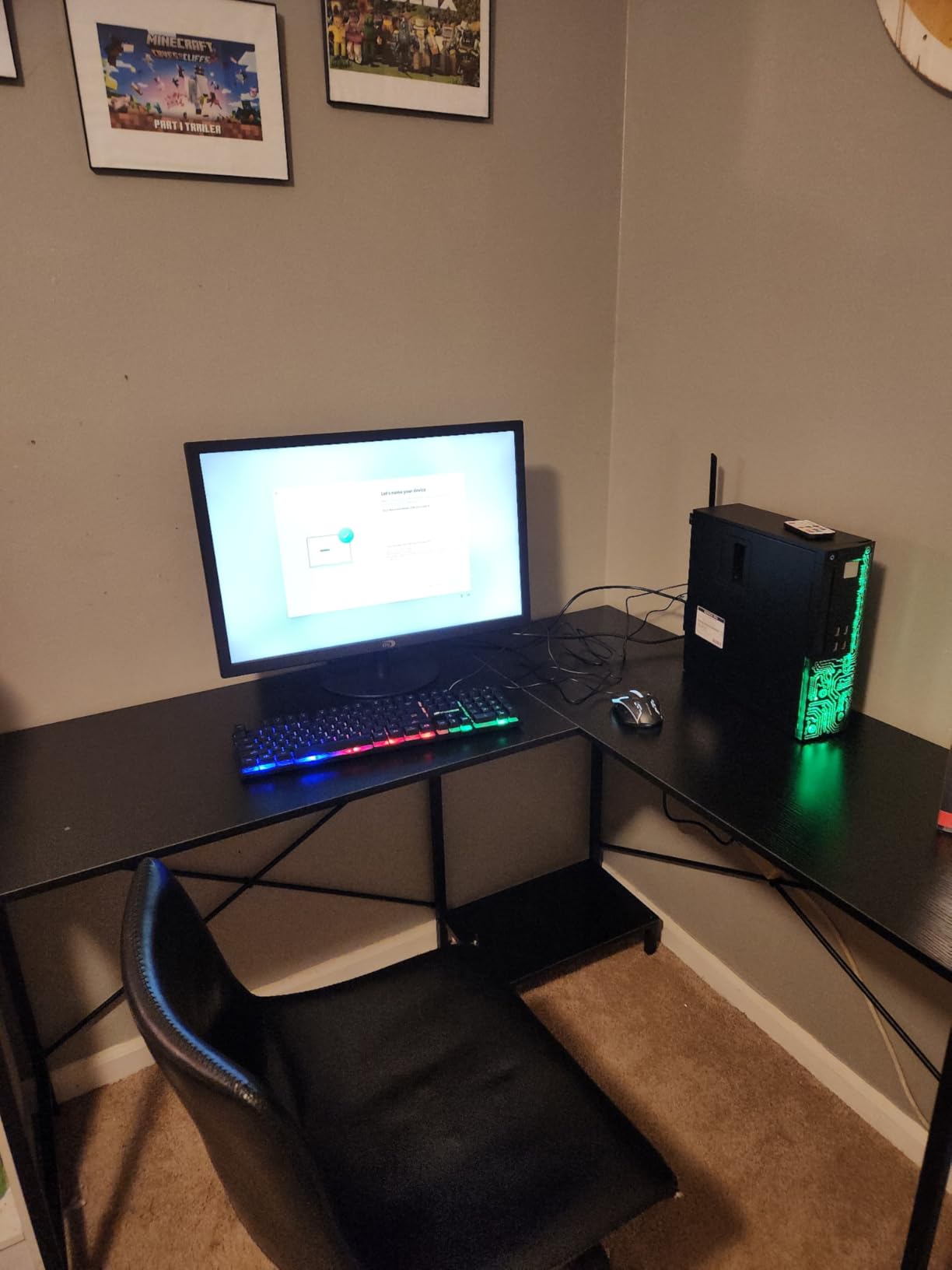 L Shaped Desk, 50 Inch Reversible Computer Desk Corner Gaming Table with CPU Stand & Storage Bag, Sturdy Metal Frame PC Workstation for Home Office, Black Wood customer photo 1