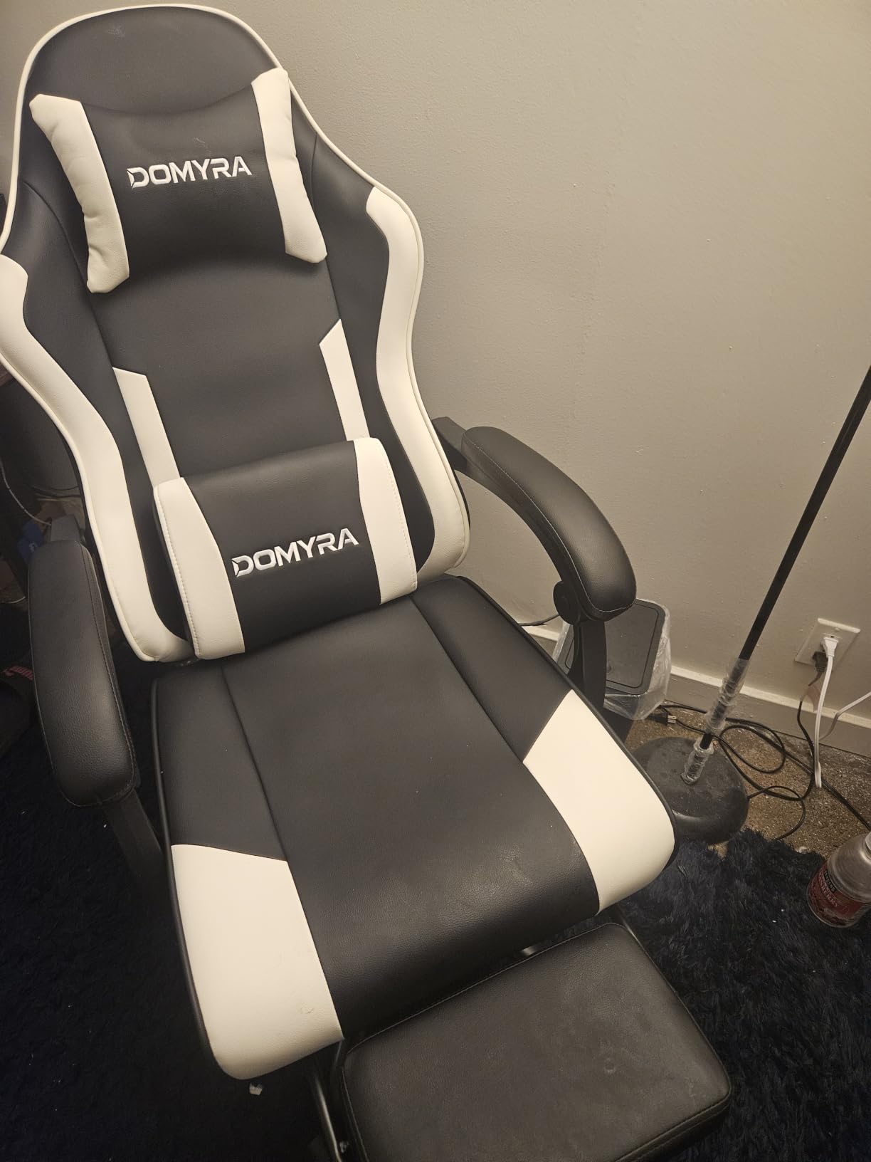 Gaming Chair Gamer Game Ergonomic with Footstool Lumbar Support Deep Black | Headrest, Height and Backrest Adjustable, Deep Black Leather, 210 KG Heavy Duty Load Capacity 52cm Wingless Cushion customer photo 2