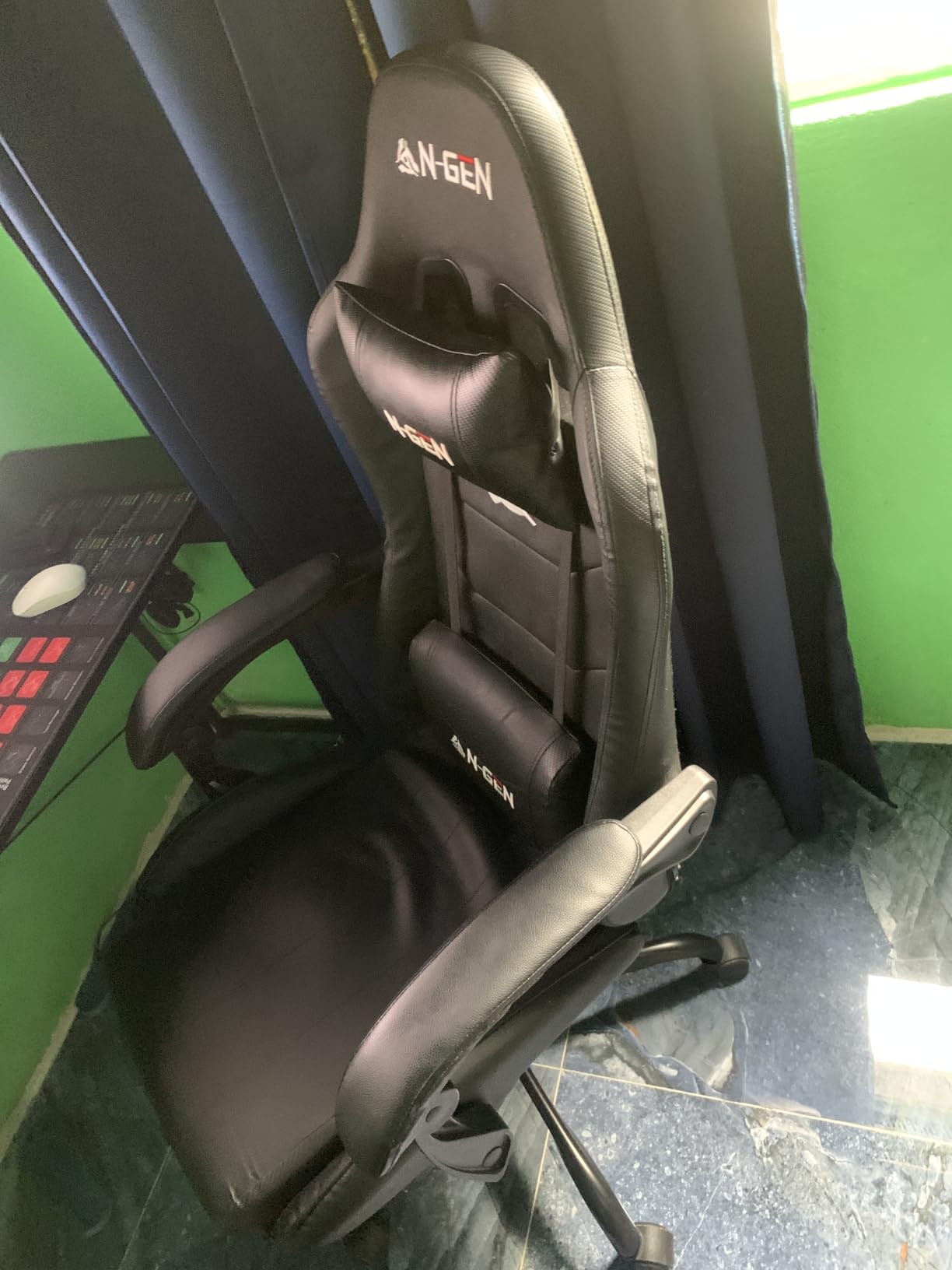 N-GEN GAMING Gaming Chair with Footrest, Lumbar, High-Back, Pink White | Reclining Backrest, Linkage Armrests, Durable PU Leather, Adjustable Comfort for Extended Computer, Desk, or Home Office Use customer photo 1