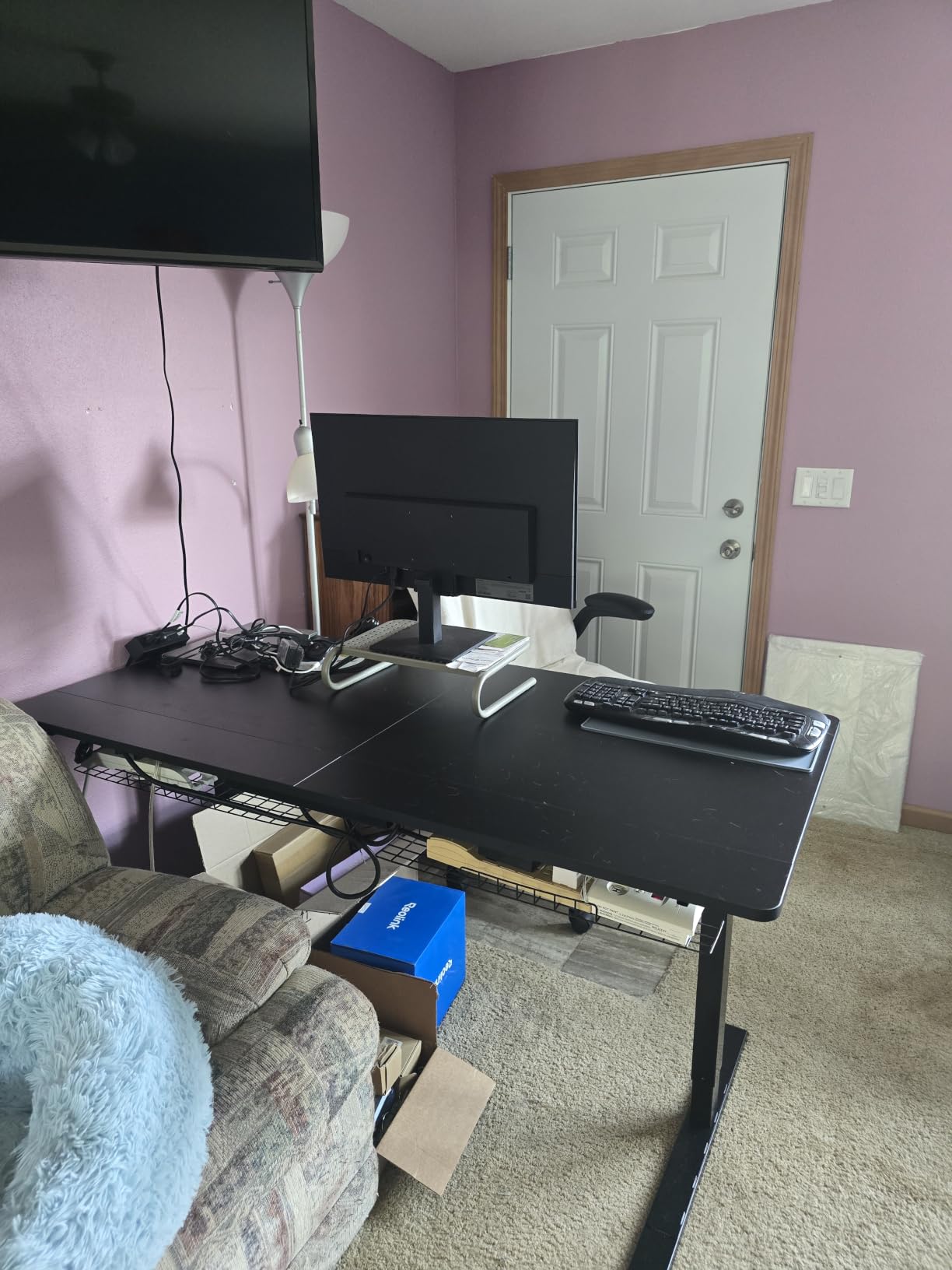 60 x 30 Inch Electric Standing Desk with Flip-Top Cable Management | Dual-Beam Frame with 3 Memory Height Presets, Includes Mouse Pad and Clamp Power Strip, Ideal Sit Stand Desk for Home Office customer photo 1