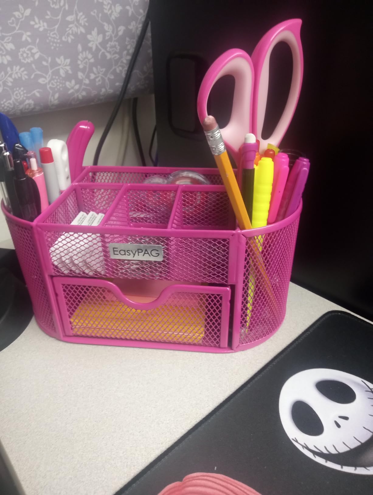 EasyPAG Mesh Pen Holder Desk Organizer with Drawer, 9 Compartments Stationery Supplies Organizer for Dorm School, Black customer photo 2