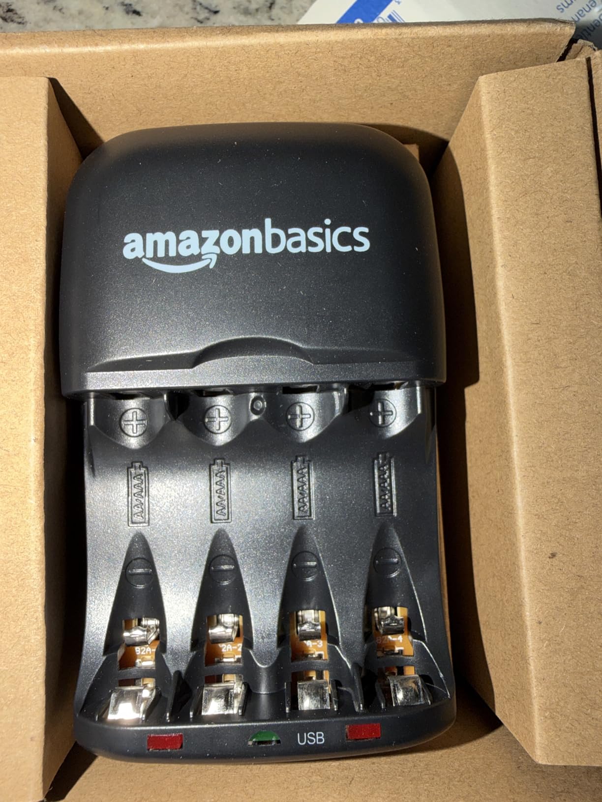Amazon Basics Rechargeable Battery Charger for AA & AAA Ni-MH Batteries with USB Port, Portable, Travel-Friendly, Over-Charge Protection, Black customer photo 2