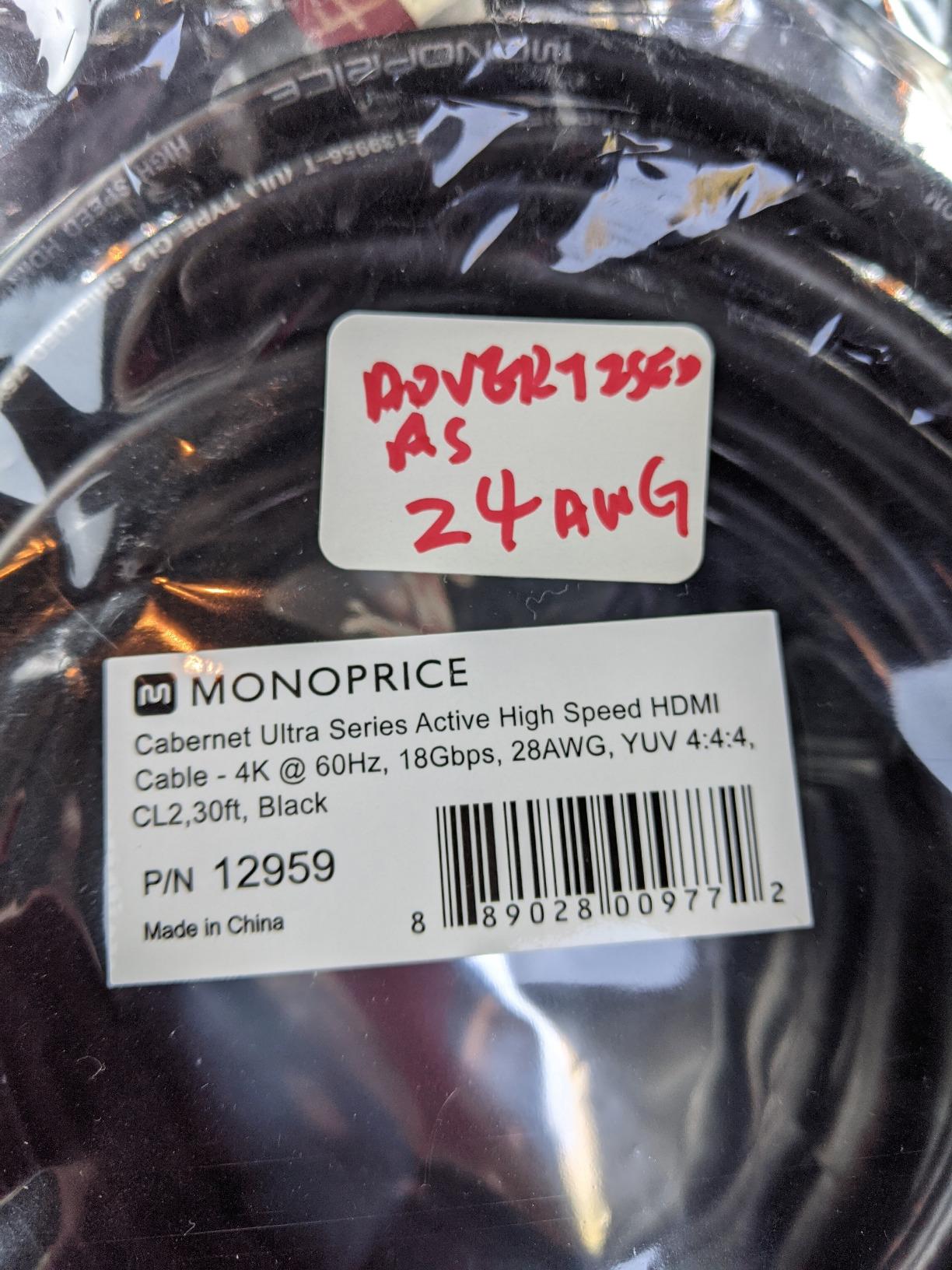 Monoprice 4K High Speed HDMI Cable - 4K@60Hz, 18Gbps, HDR, CL2 In-Wall Rated, Active, 50ft, Black customer photo 2