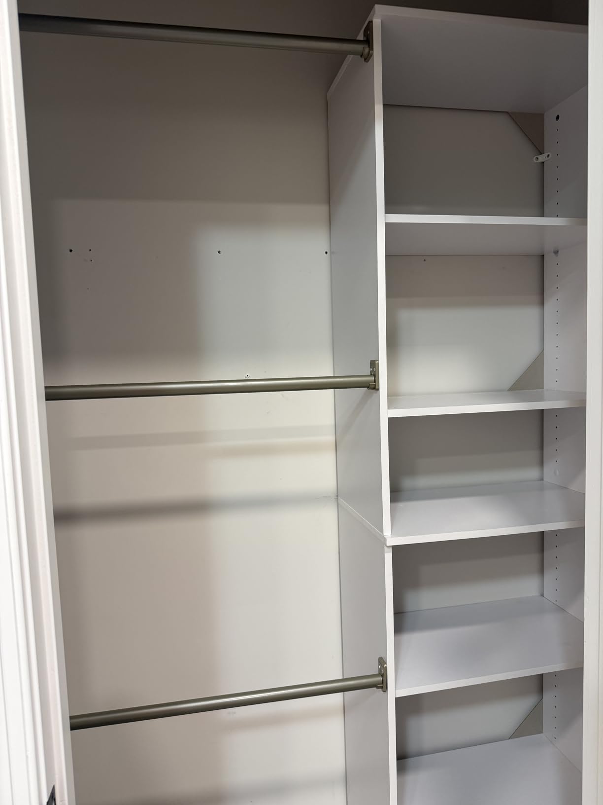 ClosetMaid SuiteSymphony Wood Closet Organizer System, 25-Inch Starter Kit with Tower and 3 Hang Rods and Shelving, Adjustable Shelves, Customizable Insert, Reach-in or Walk-in Closets, Pure White customer photo 2