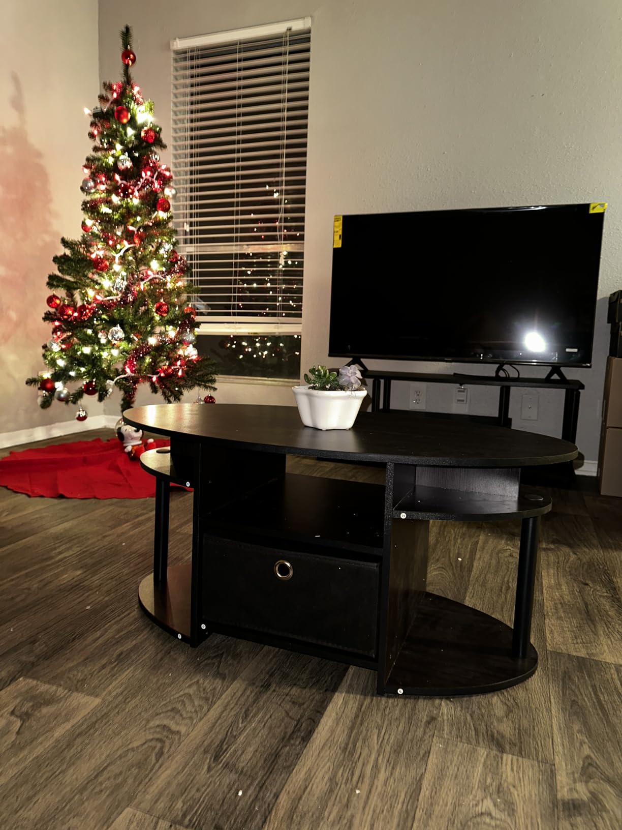 Furinno Jaya Simple Design Oval Coffee Table with Bin for Living Room, Walnut customer photo 1
