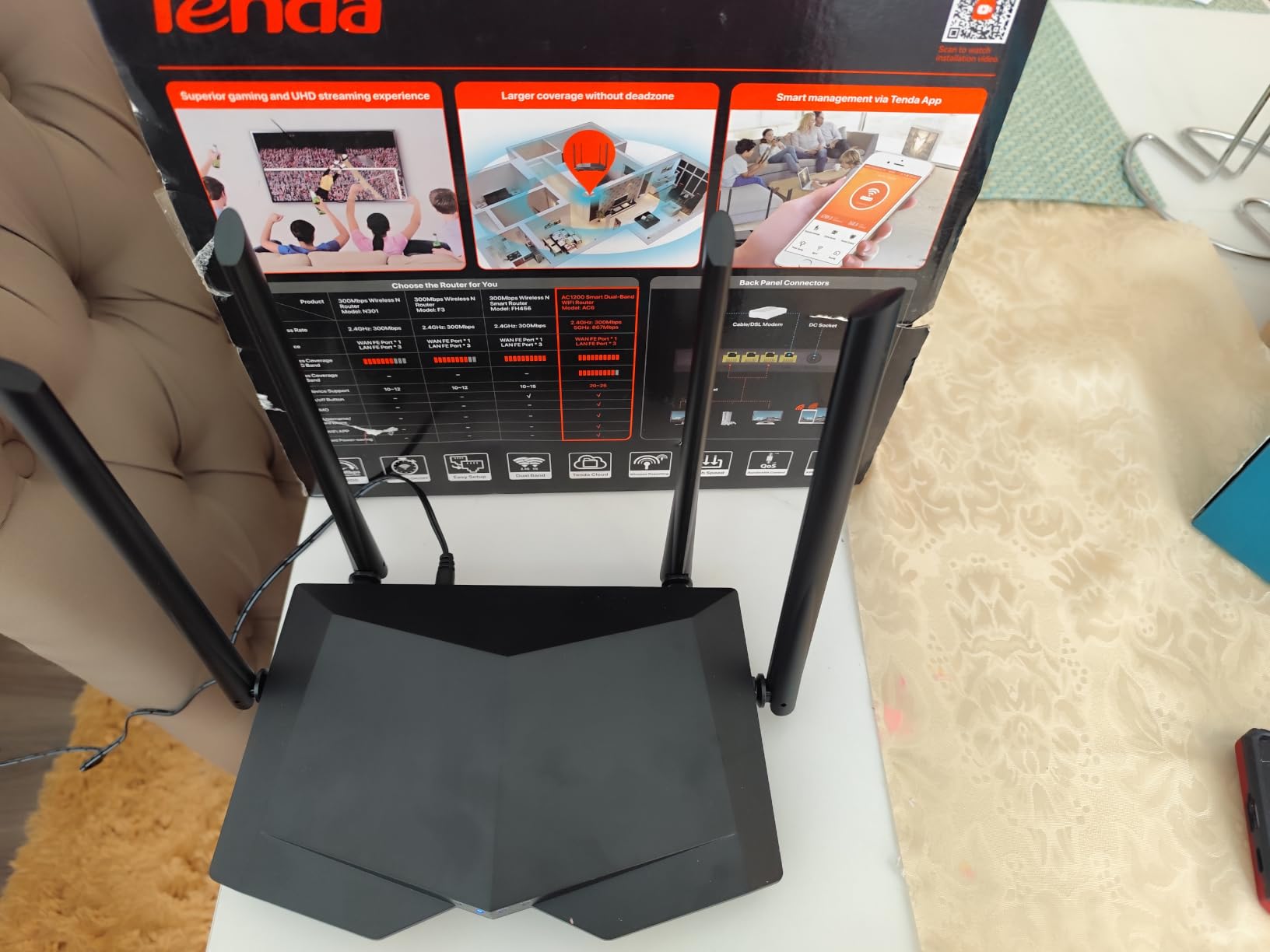Tenda AC1200 Smart WiFi Router, High Speed Dual Band Wireless Internet Router with Smart APP, 4 x 100 Mbps Fast Ethernet Ports, Supports Guest WiFi, Access Point Mode, IPv6 and Parental Controls(AC6) customer photo 1
