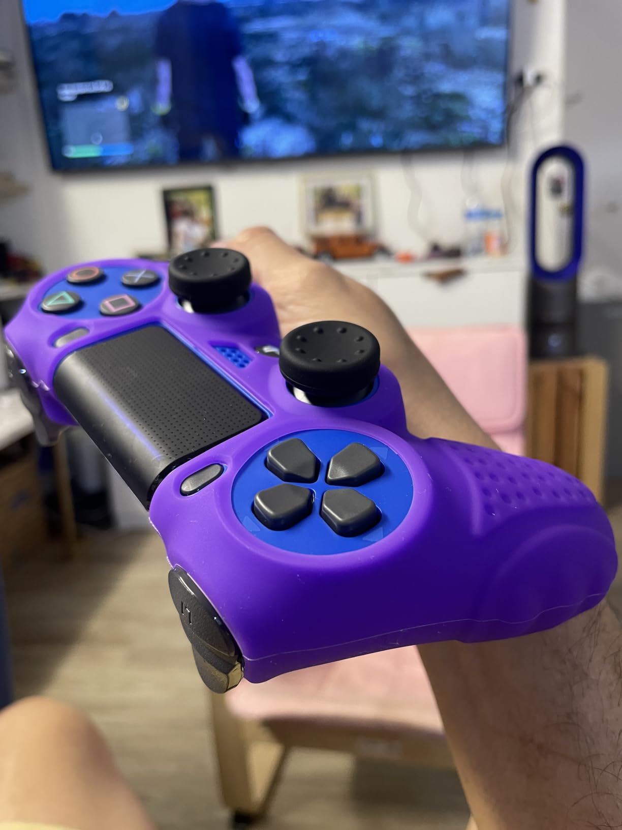PS4 Controller DualShock4 Skin Grip Anti-Slip Silicone Cover Protector Case for Sony PS4/PS4 Slim/PS4 Pro Controller with 8 Thumb Grips (Black) customer photo 2