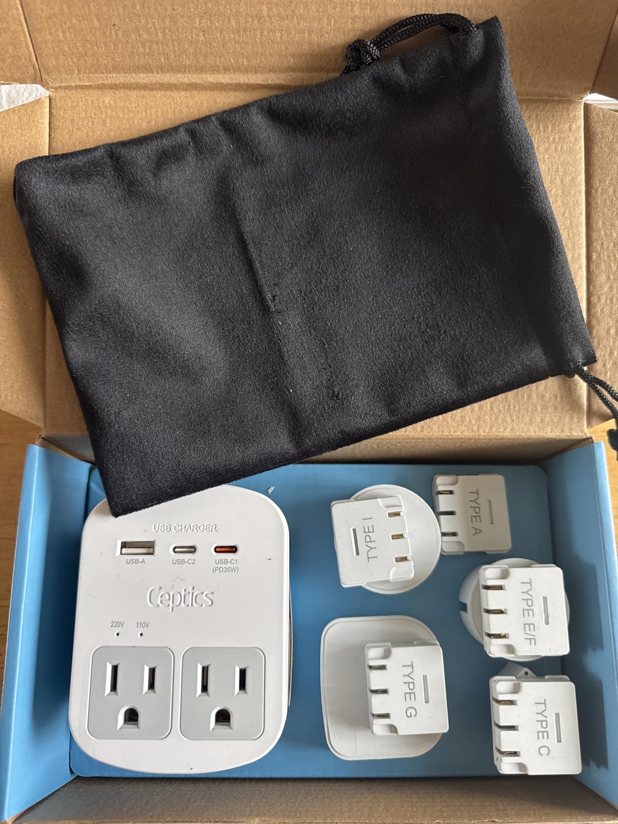 Ceptics 35W Universal Travel Adapter Kit – 2 USA sockets, USB-A, USBC, 1x PD 35W USB-C and USBC Cable, Surge Protected, Plugs for EU, UK, China, AU, Japan - for Laptop, Phone, Camera-ETL Tested customer photo 2