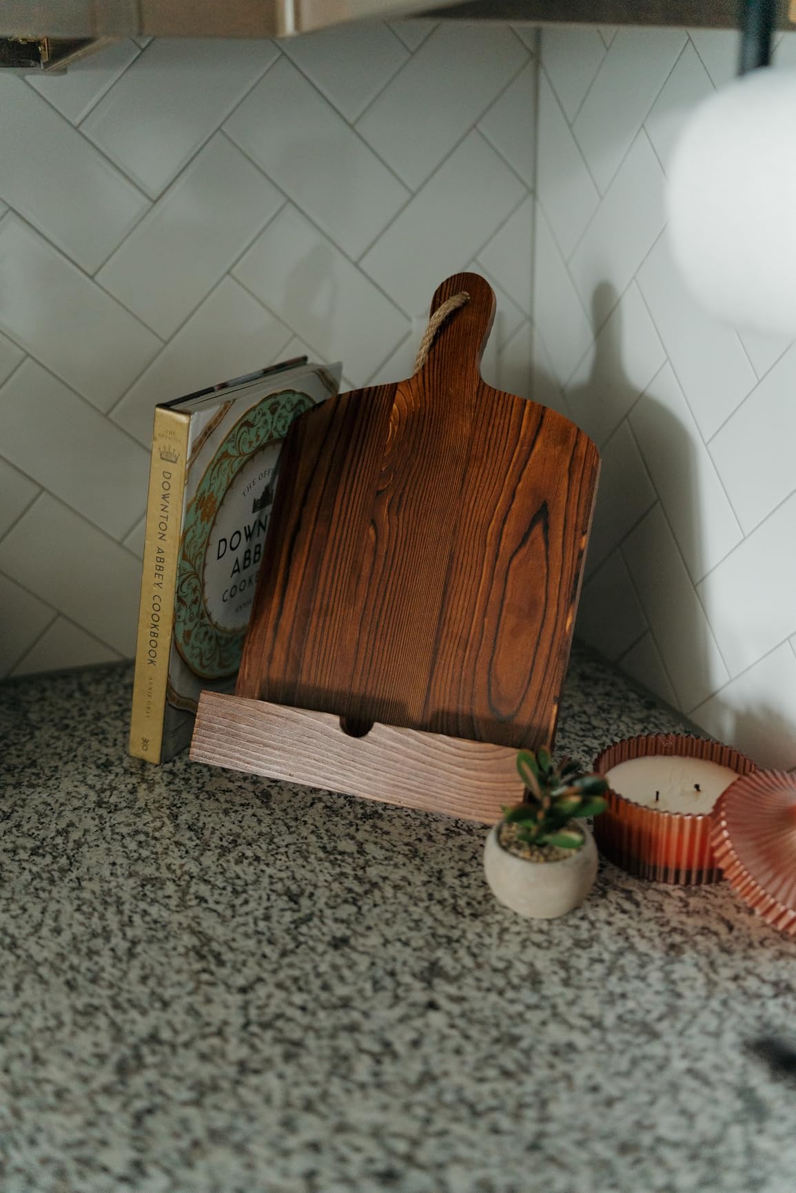 MyGift Cookbook Stand Recipe Book Holder Brown Wood Cutting Board Design customer photo 1