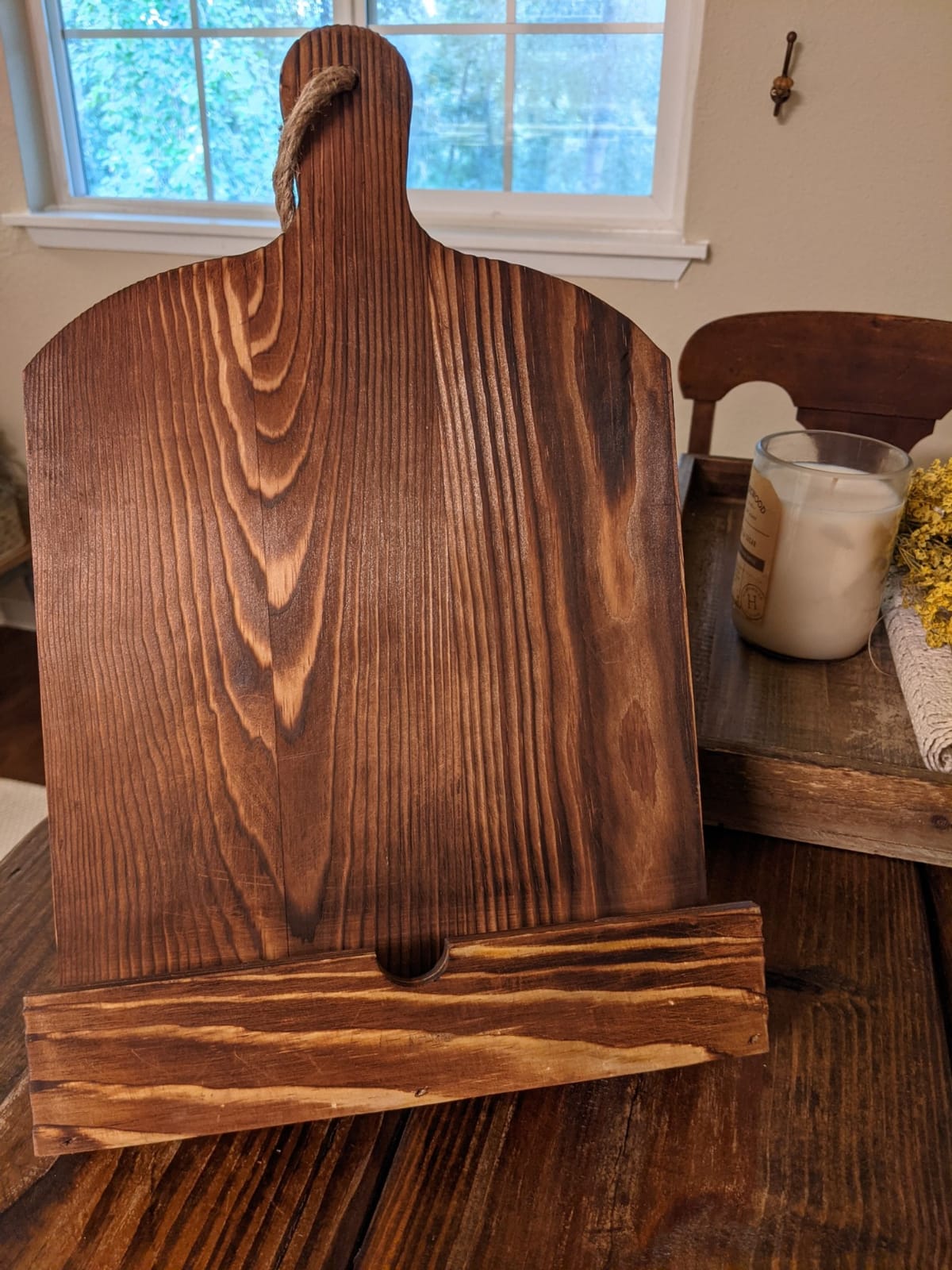 MyGift Cookbook Stand Recipe Book Holder Brown Wood Cutting Board Design customer photo 2