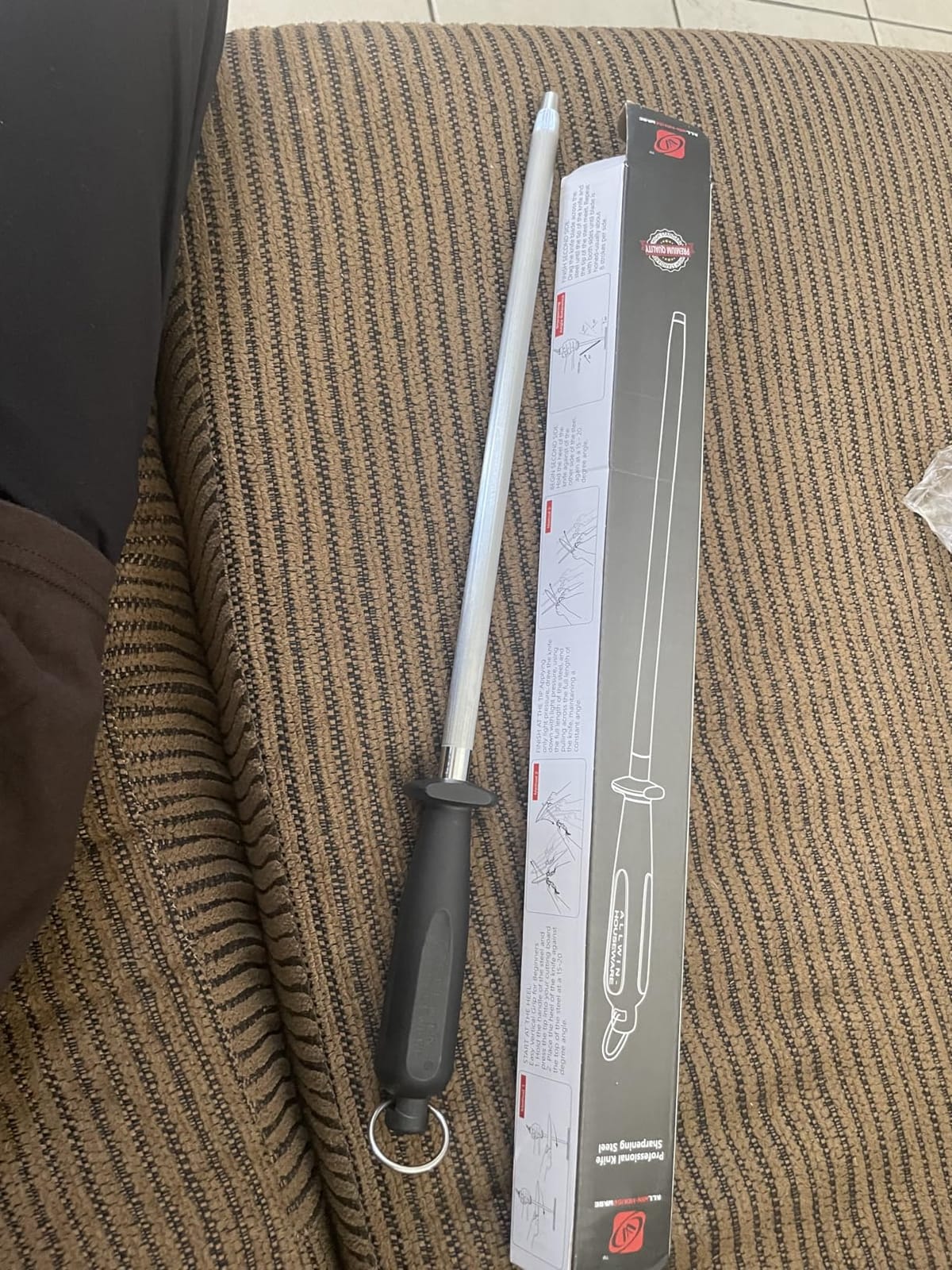 12-Inch Knife Sharpening Rod, Fine Carbon Honing Steel, Black Handle customer photo 2