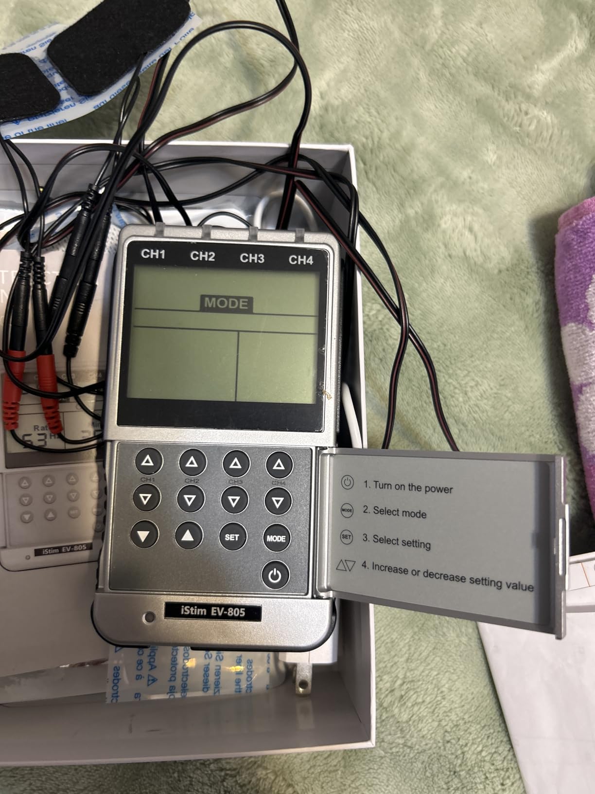 iSTIM EV-805 TENS EMS 4 Channel Rechargeable Combo Machine Unit - Muscle Stimulator + Back Pain Relief and Management- 24 Programs/Backlit (Including Electrodes Pads) customer photo 1