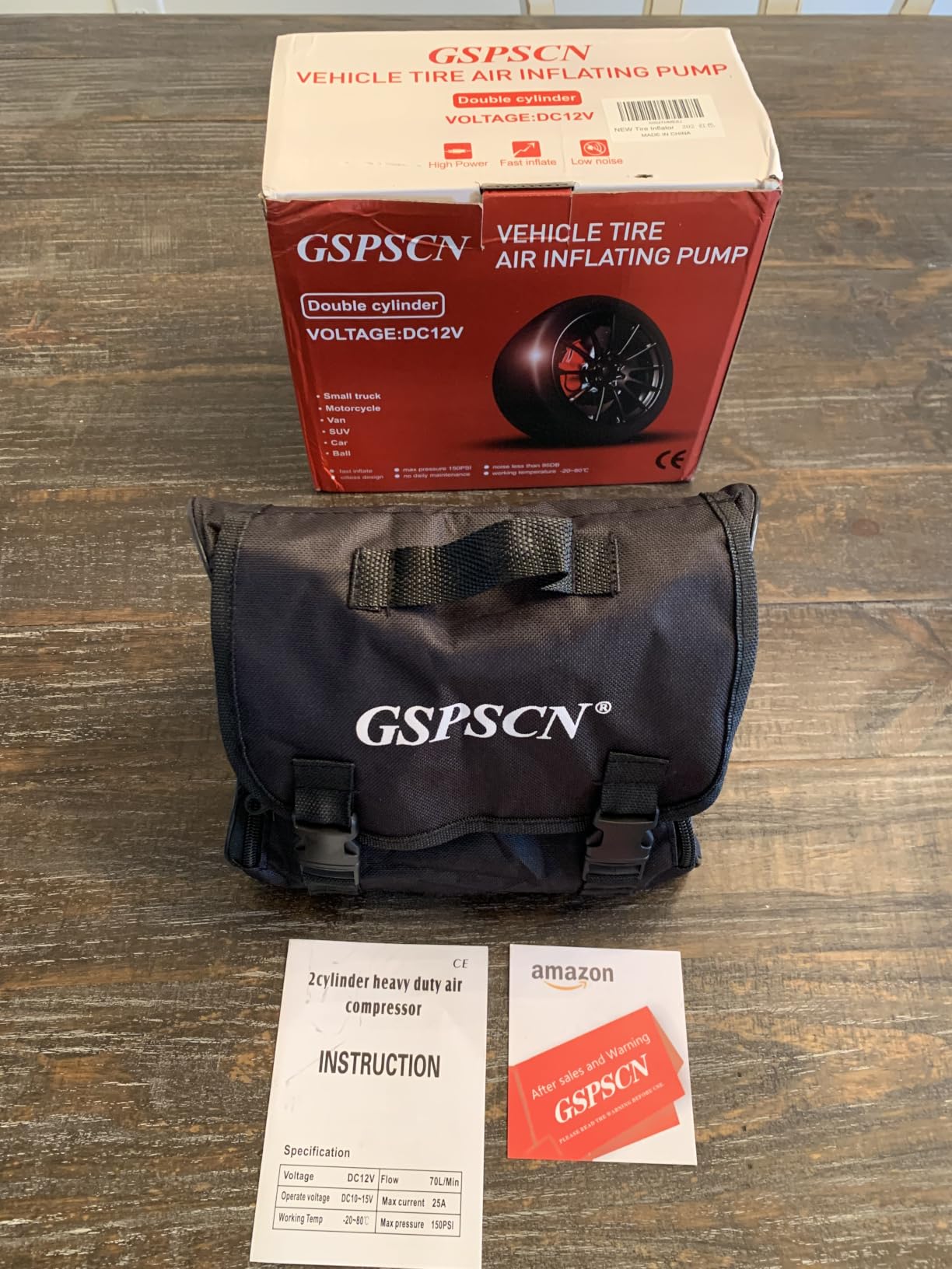 GSPSCN 12V Heavy Duty Tire Inflator Metal Portable Air Compressor Pump, 6X Faster Inflation Dual Cylinders 150PSI customer photo 2