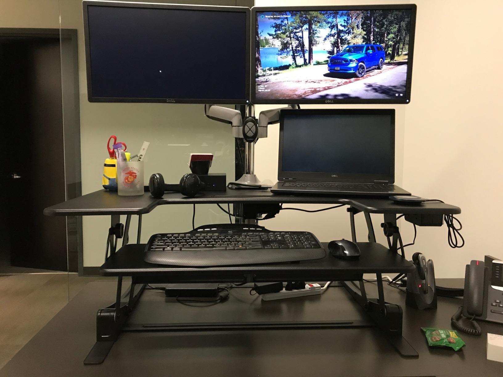 VIVO Black 36 in Electric Desk Converter, DESK-V000VE | Height Adjustable, Stand Up Desk Riser, Wide Keyboard Tray, Dual Monitor and Laptop Workstation, Black Frame, V Series customer photo 1