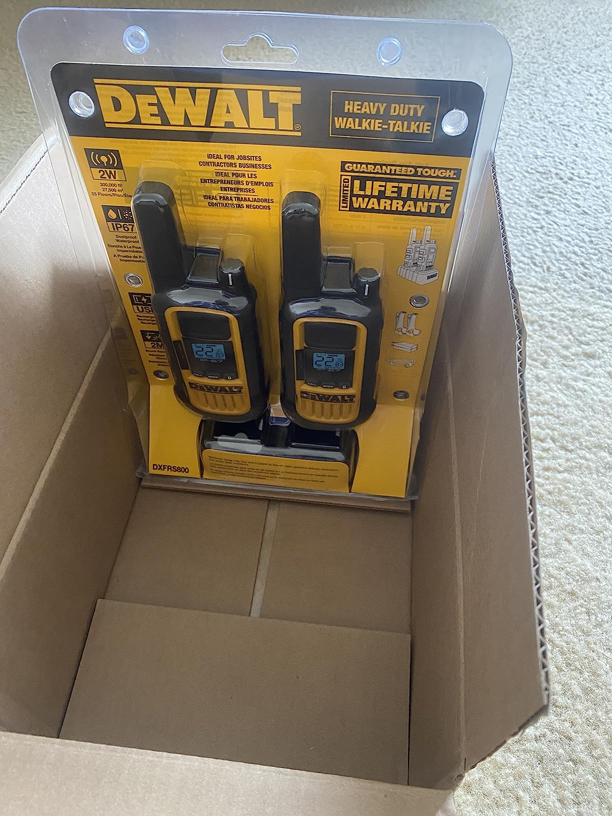DEWALT DXFRS800 FRS Walkie Talkies, 2W, IP67 Waterproof, 2 Pack | 22 channels, 121 privacy codes, 18-hour battery, VOX hands-free, 300,000 sq ft, dual-port charger, 2 holsters customer photo 1
