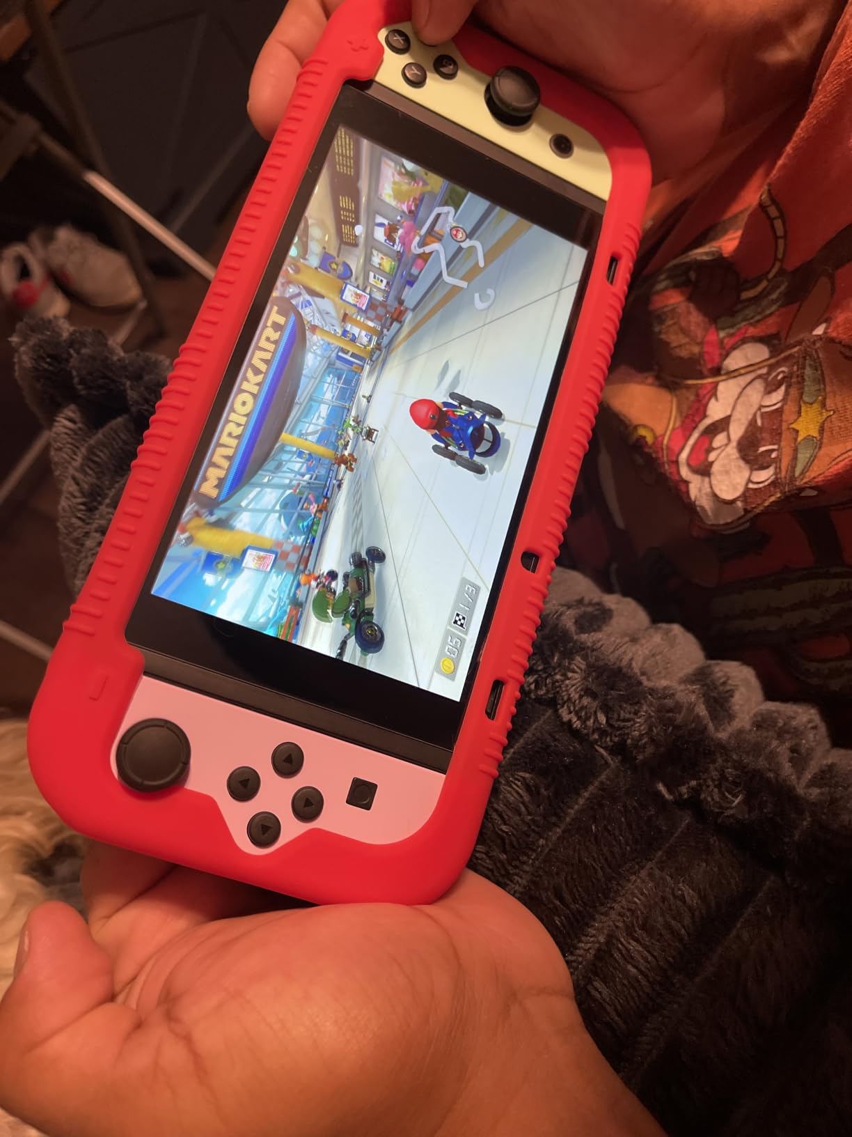 Teyomi Protective Silicone Case for Nintendo Switch, Grip Cover with Tempered Glass Screen Protector, 2 Storage Slots for Game Cards, Shock-Absorption & Anti-Scratch (Red) customer photo 2
