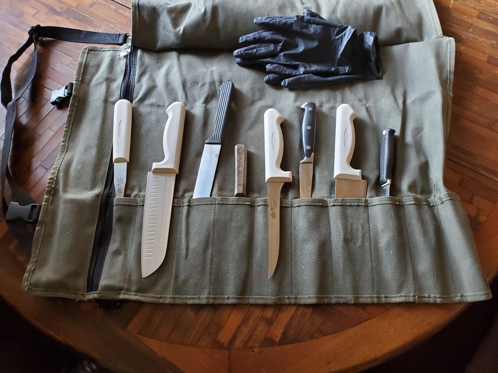 Chef’s Knife Roll Bag,Waxed Canvas Knife Cultery Carrier, Portable Chef Knife Cases,Knife Pouch Holders With 10 Slots Plus 1 Zipper Pockets Can Hold Home Kitchen Knife Tools Up To 18.8” customer photo 2