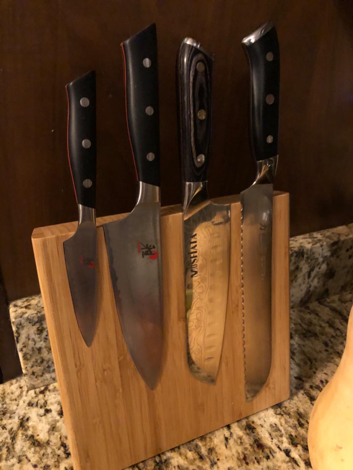 MOSFiATA Santoku Knife- 7 Inch Vegetable Knife Ultra Sharp Chopping Knife- Forged EN.4116 German Steel- Including Sheath,Finger Guard,Knife Sharpener,Full Tang,Best Gifts with Handmade Gift Box customer photo 2