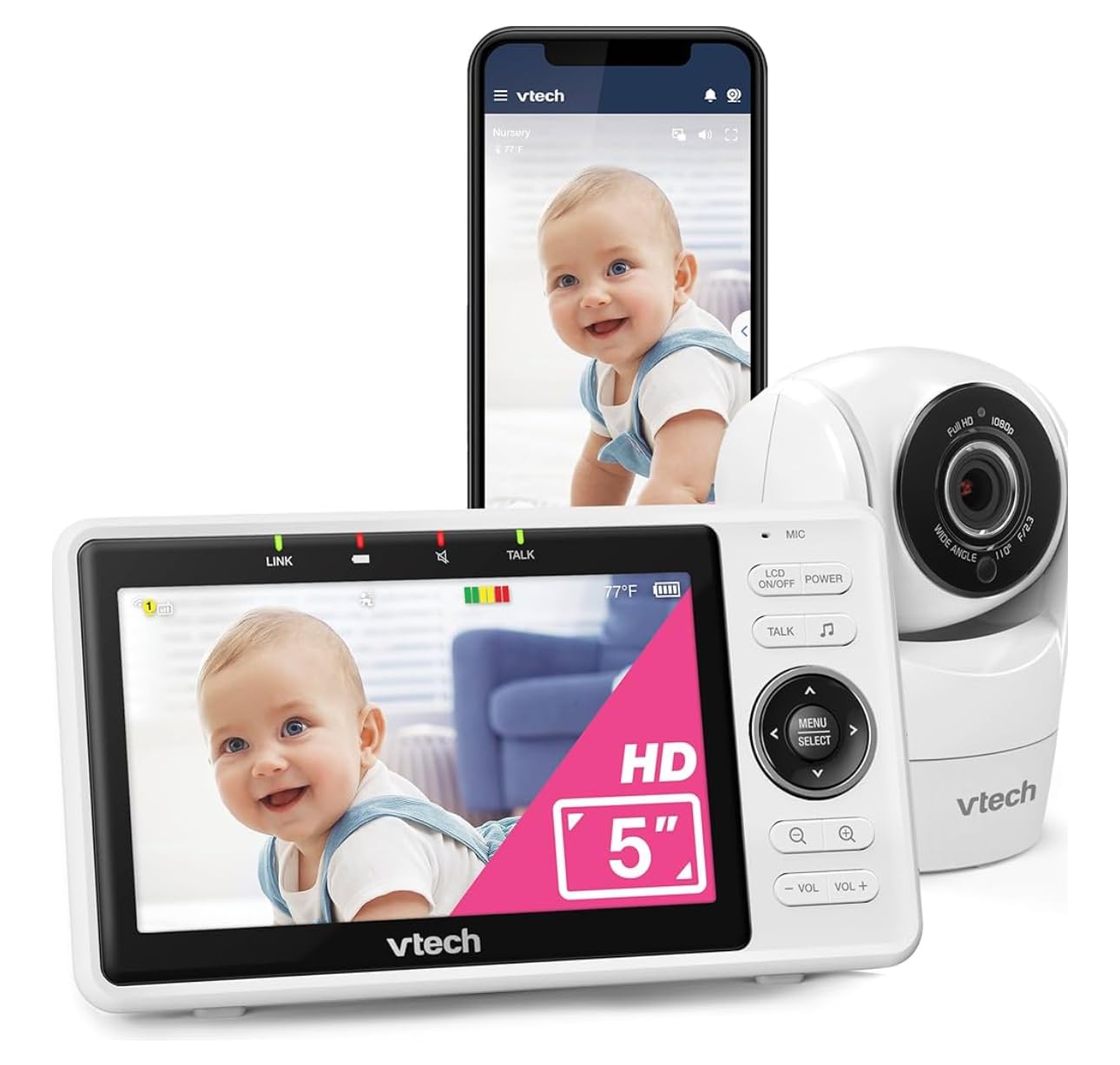 VTech Smart WiFi Baby Monitor – See Your Baby at Home or from Anywhere, Free App, 1080p Camera, 5