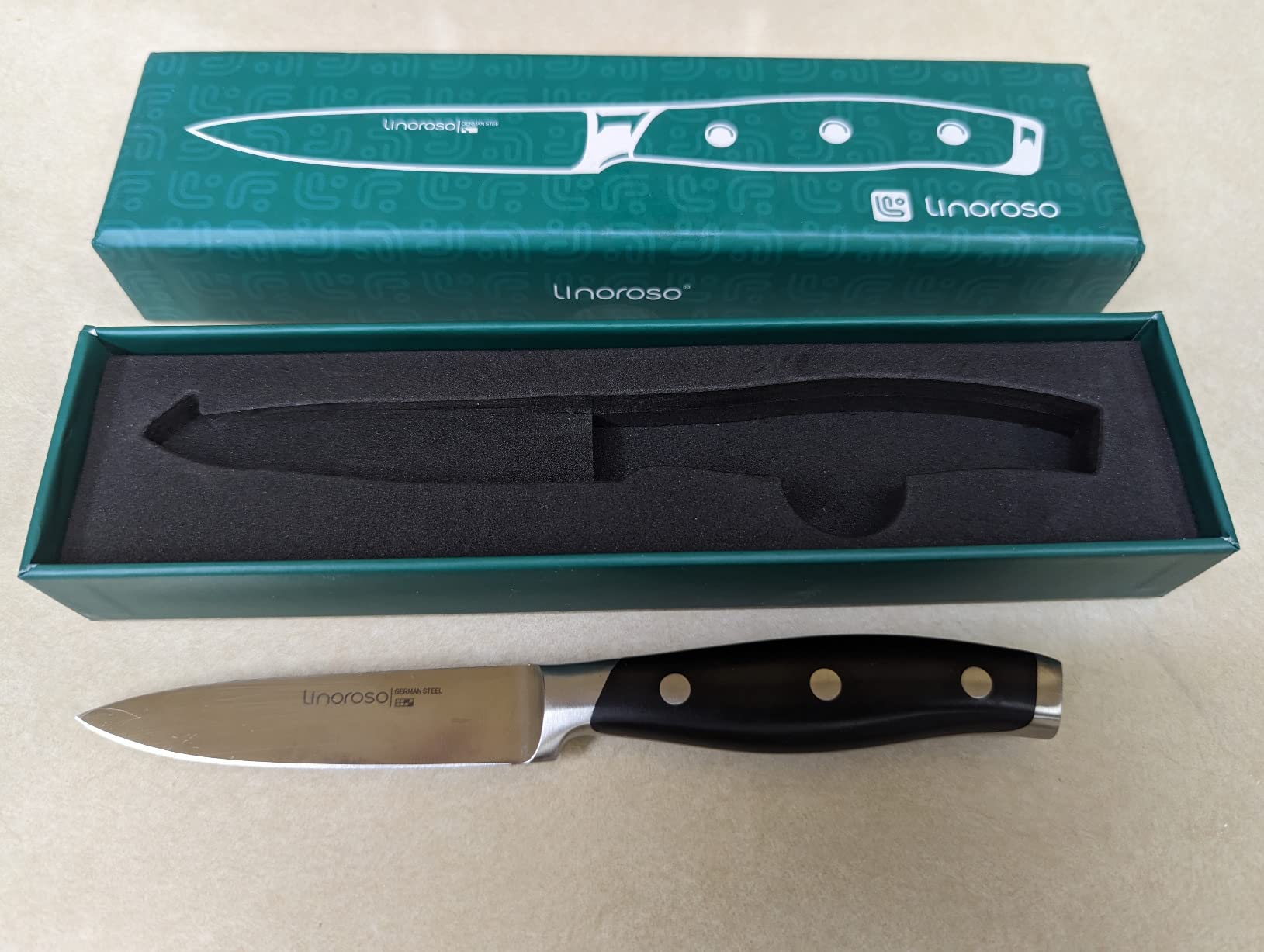 linoroso 3.5 Inch Paring Knife, Sharp Forged German Stainless Steel Kitchen Knife, Full Tang Small Fruit Knife with Ergonomic Handle, Premium Classic Series with Elegant Gift Box customer photo 1