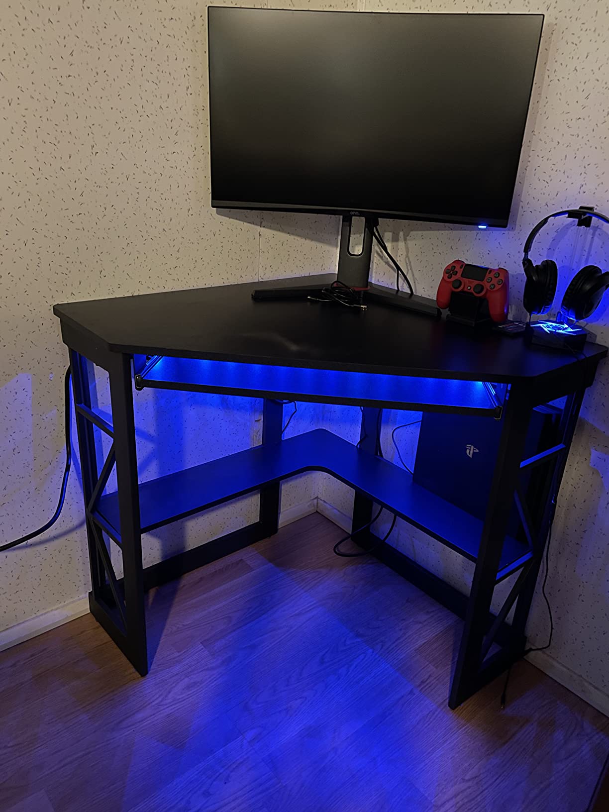 VECELO Corner Computer Desk 41 x 30 inches with Smooth Keyboard & Storage Shelves for Home Office Workstation, Black customer photo 1