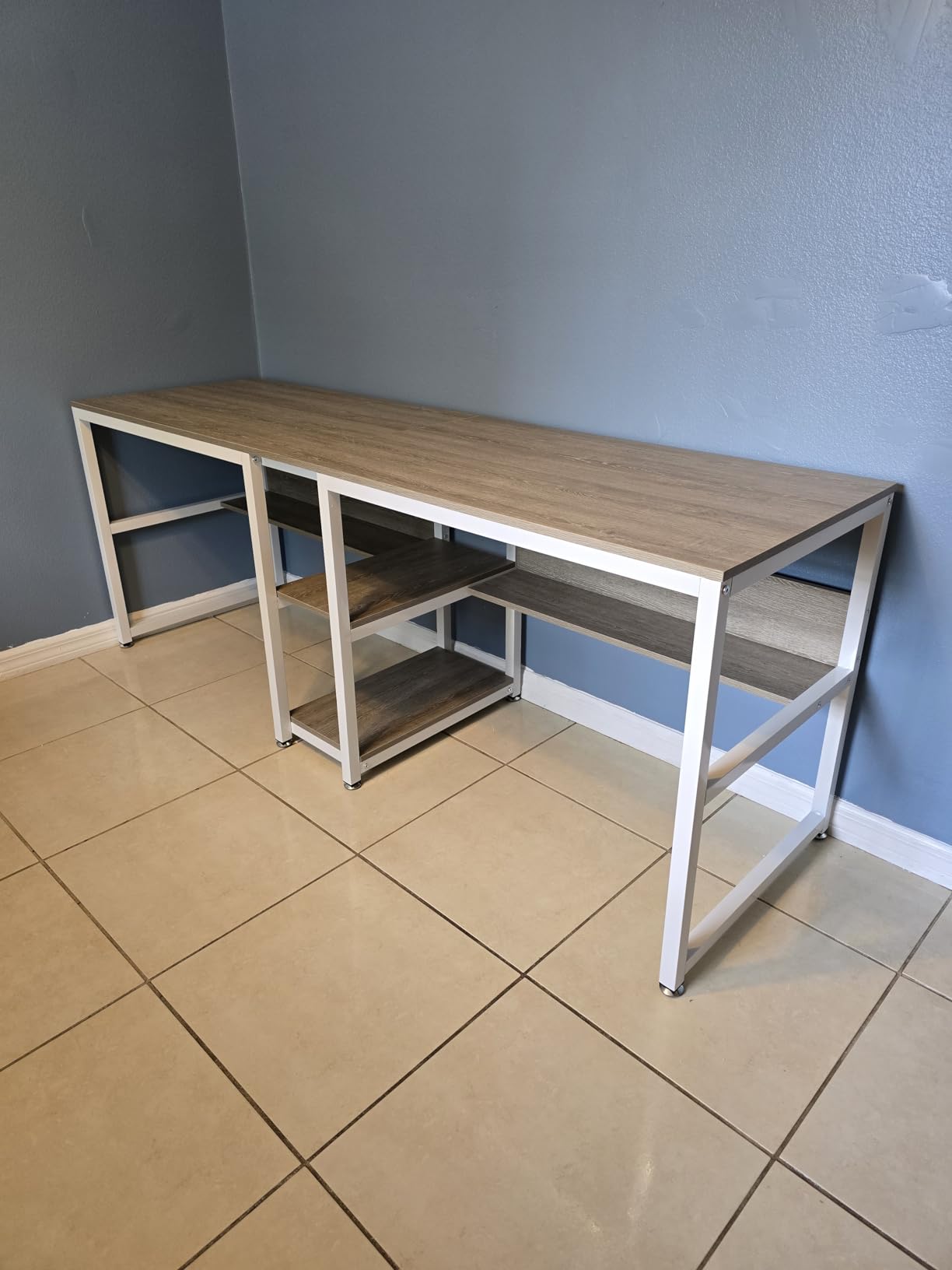 Tribesigns Two Person Desk with Bookshelf, 78.7 Computer Office Double Desk for Two Person, Rustic Writing Desk Workstation with Shelf for Home Office (Brown) customer photo 1