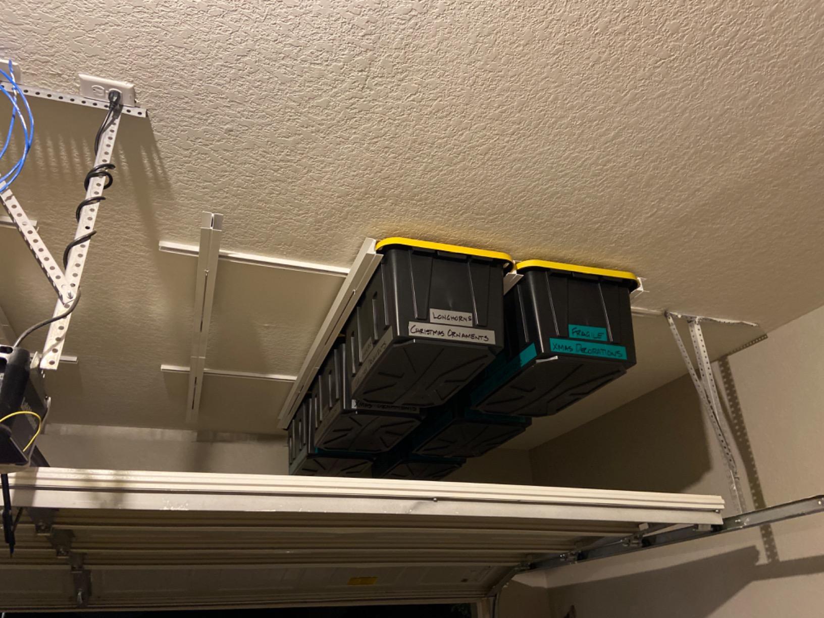 E-Z Garage Storage Tote Slide PRO – Made in USA Ceiling Tote Rack, 15 Totes customer photo 1