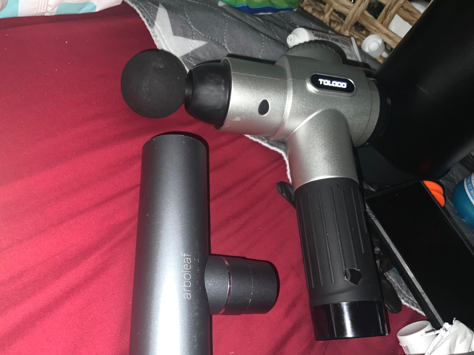 TOLOCO Massage Gun, Deep Tissue Back Massage for Athletes for Pain Relief, Percussion Massager with 10 Massages Heads & Silent Brushless Motor, Fathers Day Dad Gifts, Grey customer photo 2