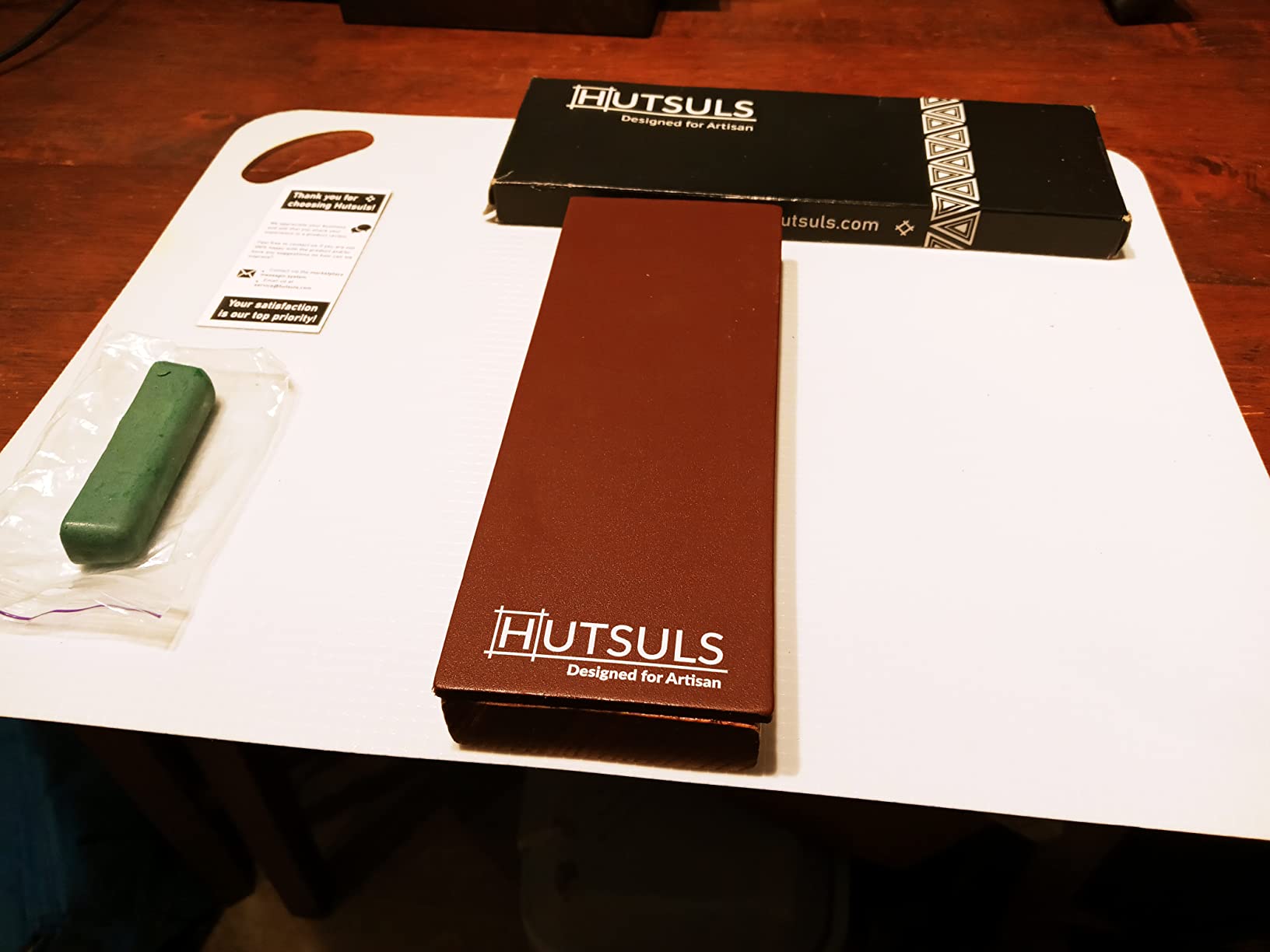 Hutsuls Brown Leather Strop with Compound - Get Razor-Sharp Edges with Stropping Kit, Green Honing Compound & Vegetable Tanned Two Sided Knife Sharpener Step-by-Step Guide Included customer photo 2