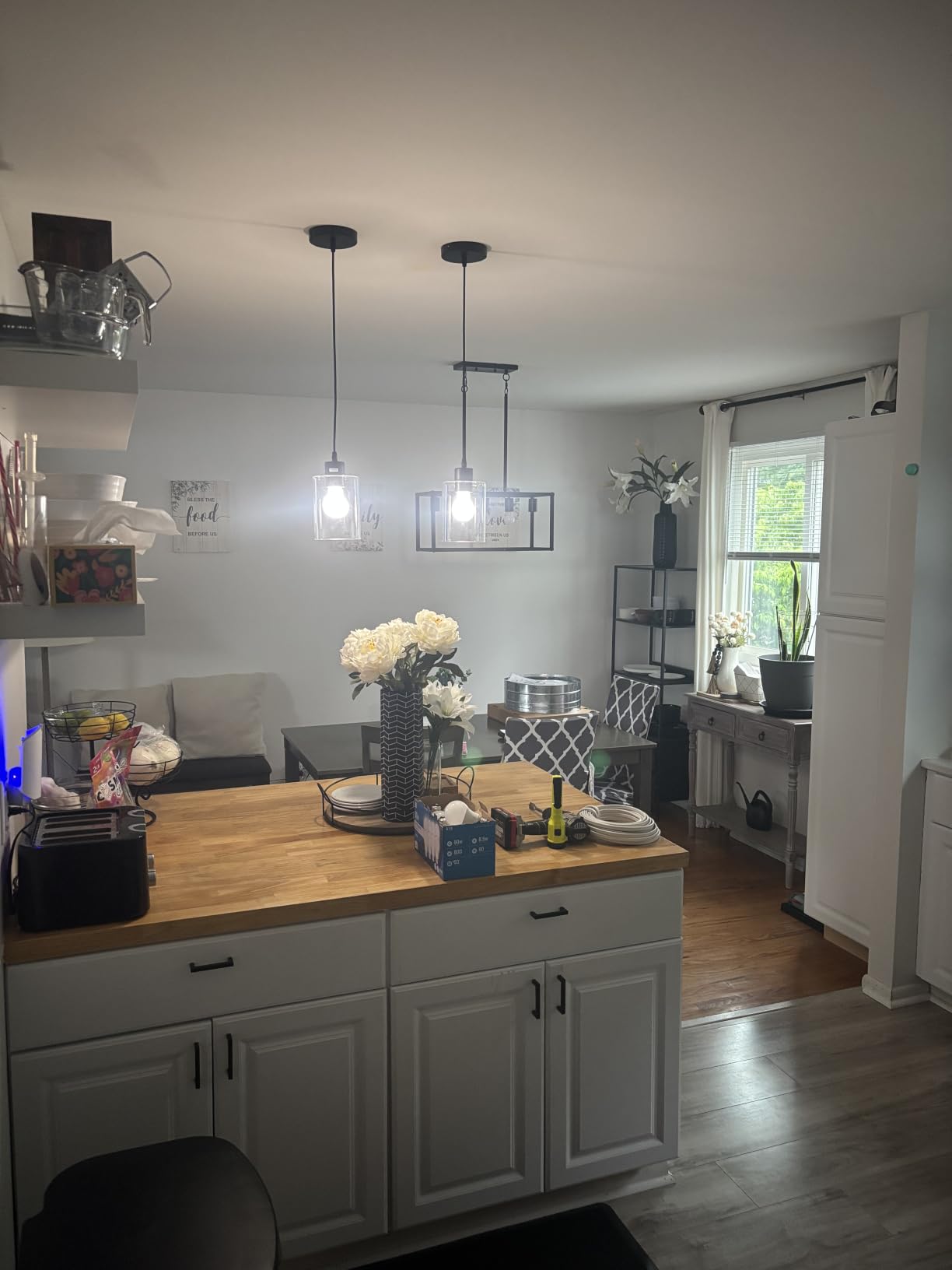 Modern Black Farmhouse Clear Glass Cylinder Pendant Light Fixture,Island Lights for Kitchen,Mini Pendant Lighting for Kitchen Island Decor - 4.75 Inch Shade 58 Inch Cord (Black 2 Pack) customer photo 2