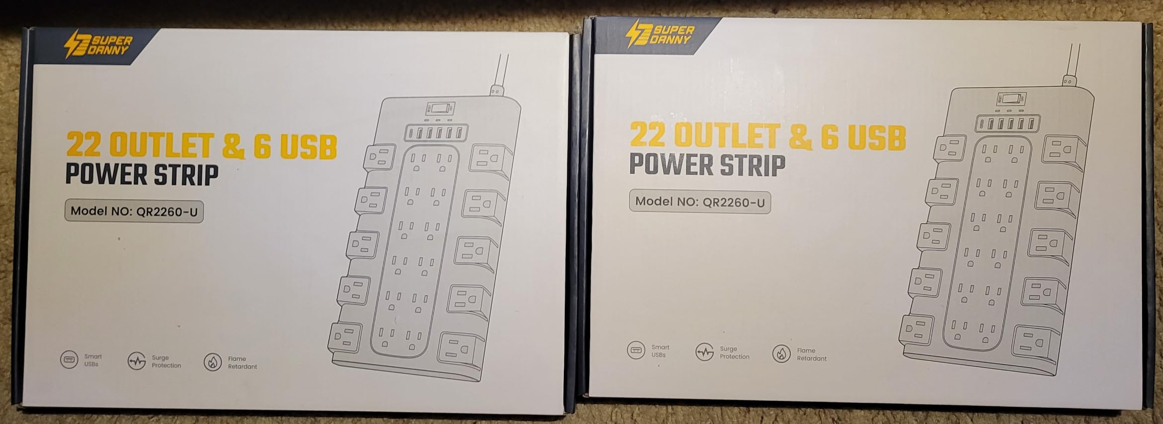SUPERDANNY Power Strip Surge Protector, 22 AC 6 USB, 2100J, 6.5Ft, 1875W/15A | 5A1C, Heavy Duty Extension Cord with Multiple Outlets, Flat Plug Outlet Extender for Home, Office, Dorm, Gaming Room, Black customer photo 1