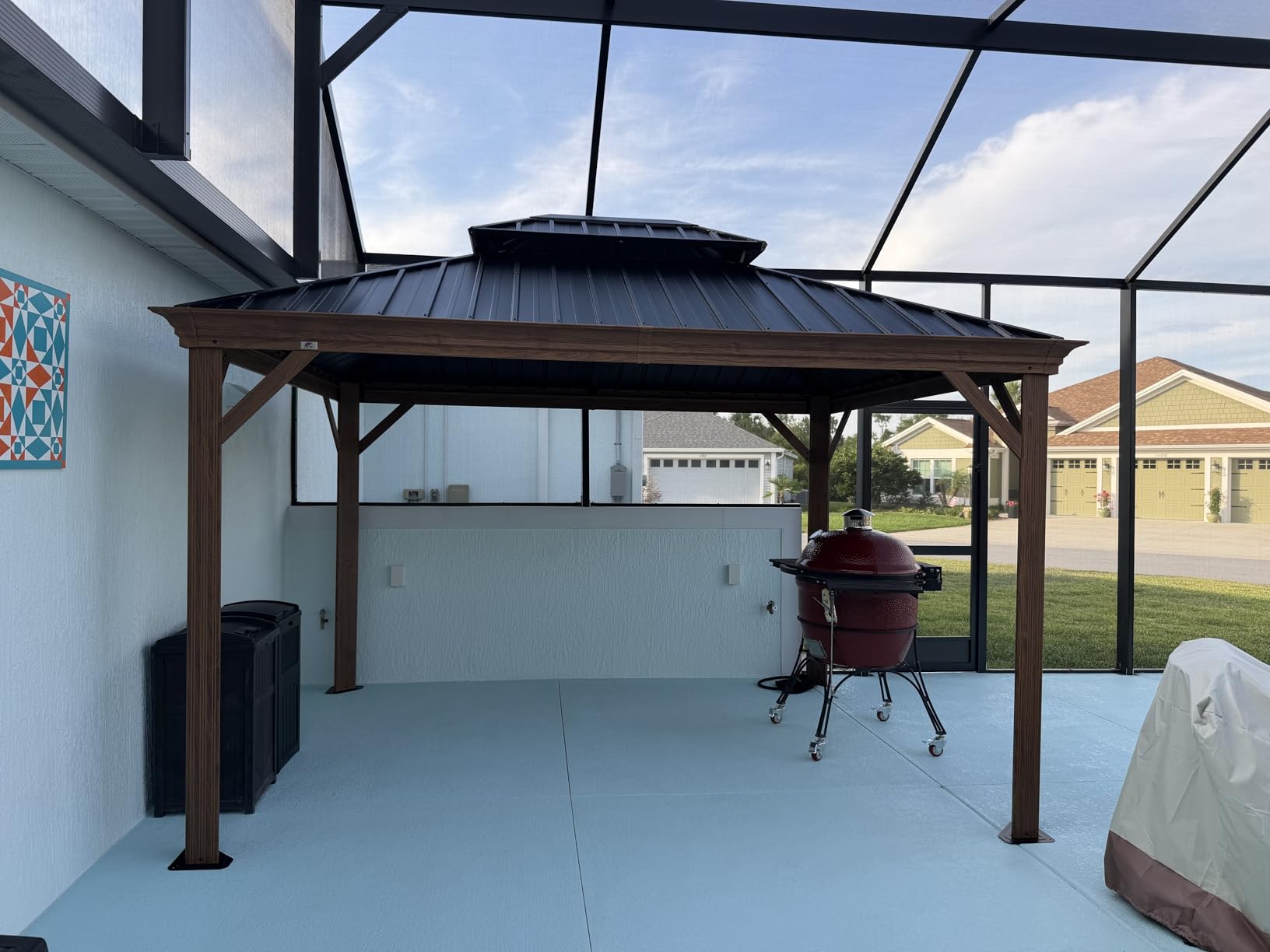 PURPLE LEAF Hardtop Gazebo 12' x 12' with Drainage System, Wood Grain Frame customer photo 2