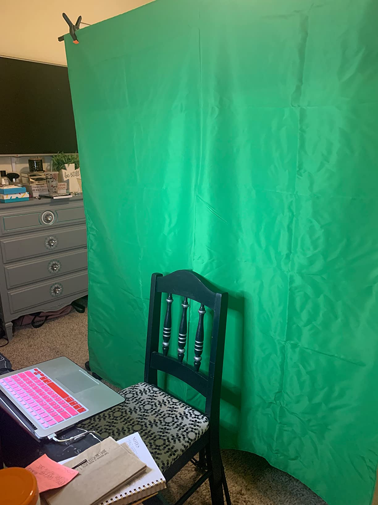 Green Screen Backdrop Kit with Stand, 5X6.5ft Portable Green Screen Backdrop with Stand kit, GreenScreen Background with Stand Carrying Bag Clamp for Streaming Video Zoom customer photo 2