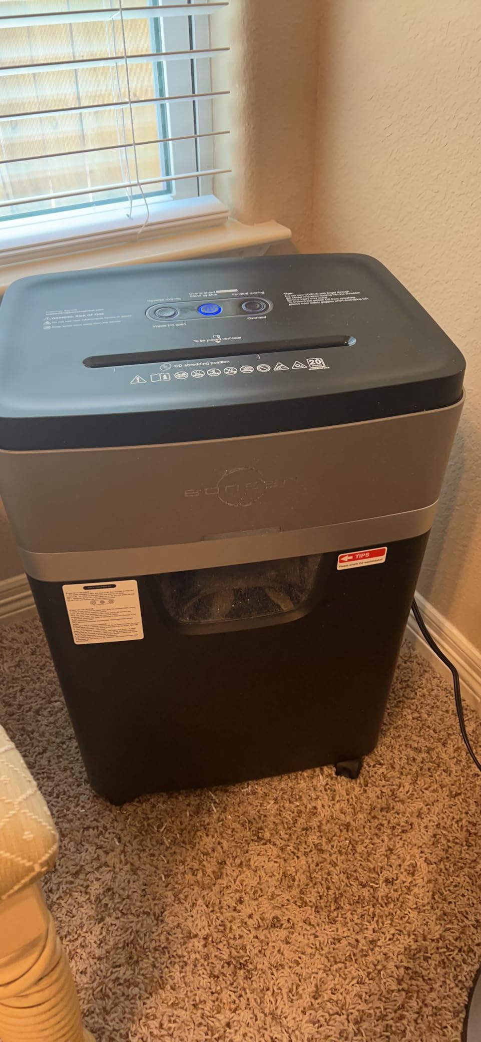 BONSEN 20-Sheet Cross-Cut P-4 High Security Heavy Duty Paper Shredder | 60-Min Nonstop, Jam-Proof, 60dB Ultra-Quiet, 6.6Gal Pullout Bin with Casters, Commercial-Grade Shredder for Home Office S3104 customer photo 1