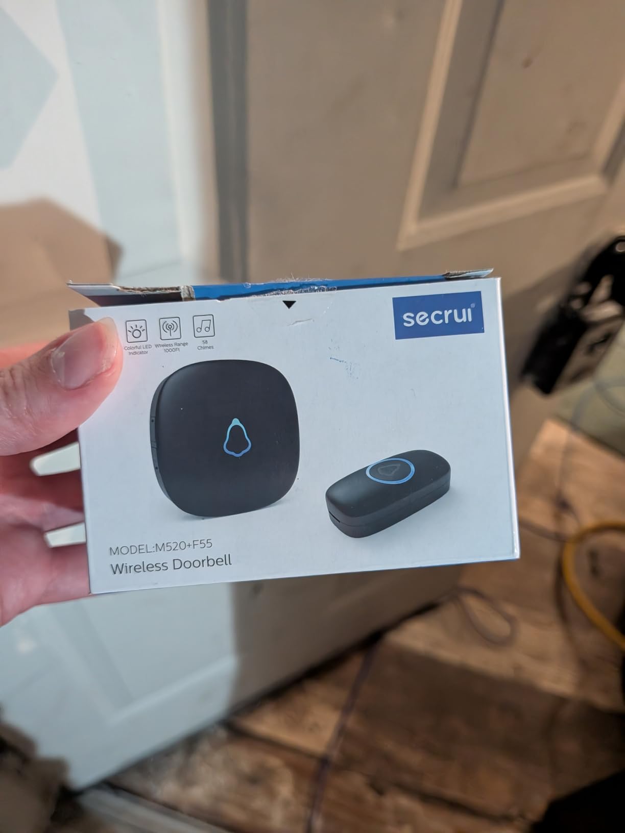SECRUI Wireless Doorbell with 2 Buttons, Waterproof Mini Door Bell 1,000ft Range 110dB Mute Mode 58 Door Chimes & Colorful LED Flashing - Black customer photo 1