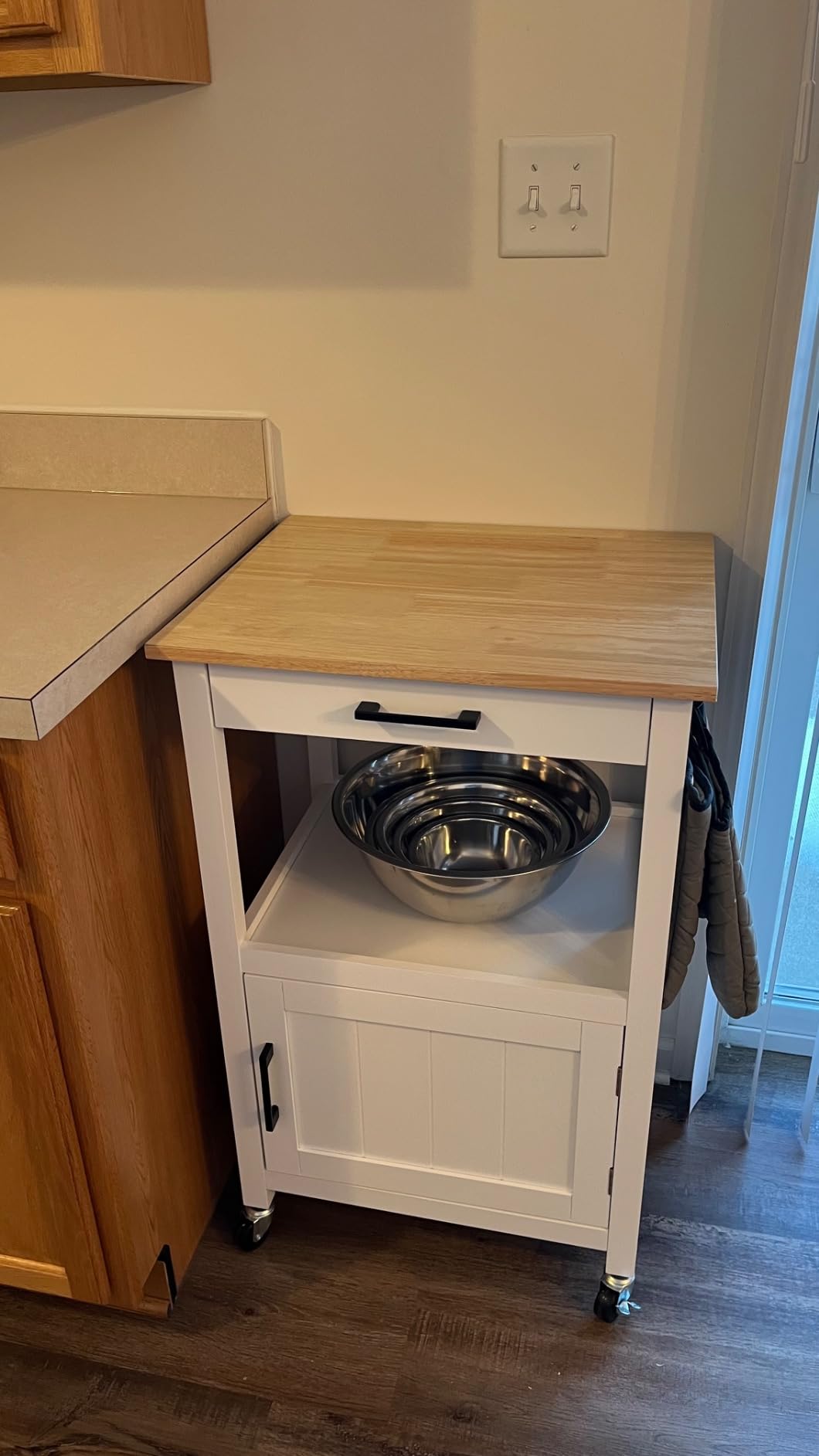 Yaheetech Rolling Kitchen Island Cart with Storage, 2 Tier, Wood Top, Black customer photo 2