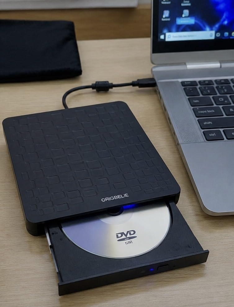 ORIGBELIE External CD DVD Drive, USB 3.0 & 4 USB Ports & 2 TF/SD Card Slots | Ultra Slim CD DVD ROM Player Burner Reader Writer Rewriter Optical Disk Drive for Laptop PC Mac OS Windows 11/10/8/7 Linux customer photo 1