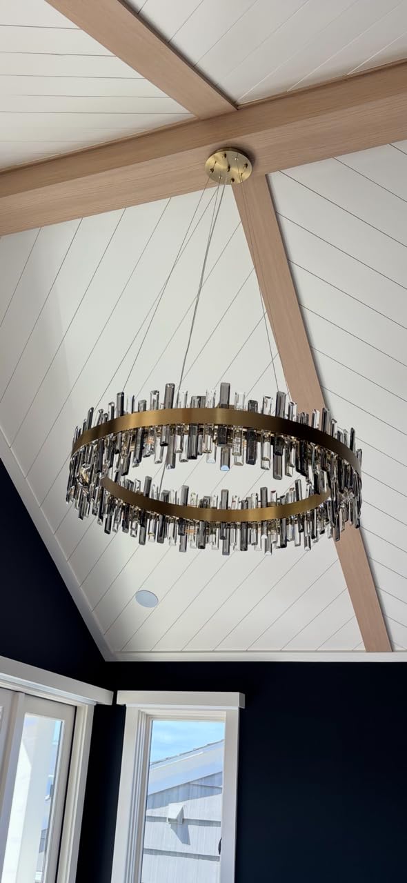 Siljoy 35.4'' Rectangular Brushed Gold Crystal Chandelier for Dining Room customer photo 1