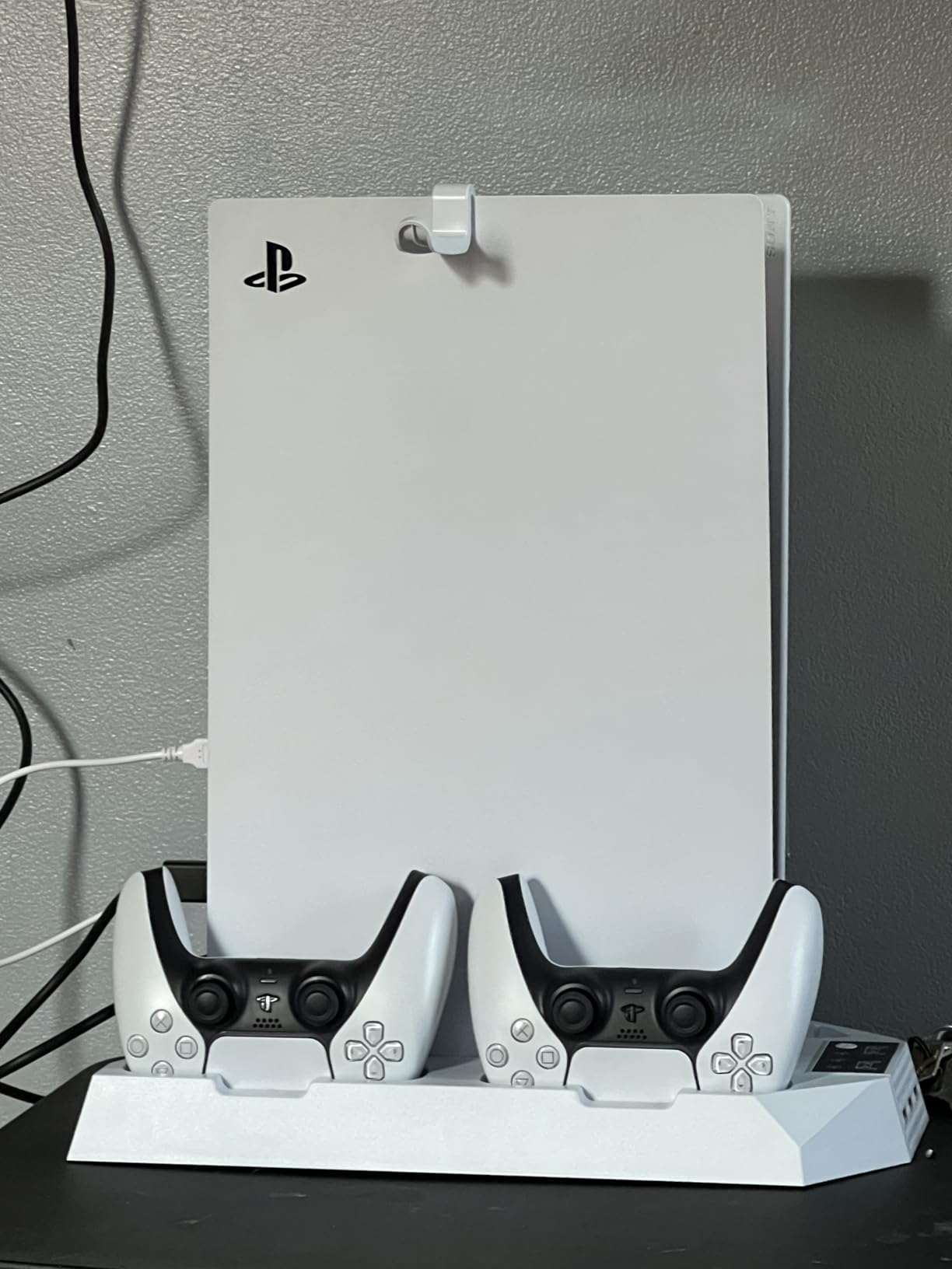 PS5/PS5 Slim/PS5 Pro Stand and Cooling Station with Dual Controller Charging Station for PlayStation 5 Console, PS5 Accessories Incl. Controller Charger, Cooling Fan, Headset Holder, 3 USB Hub, White customer photo 1