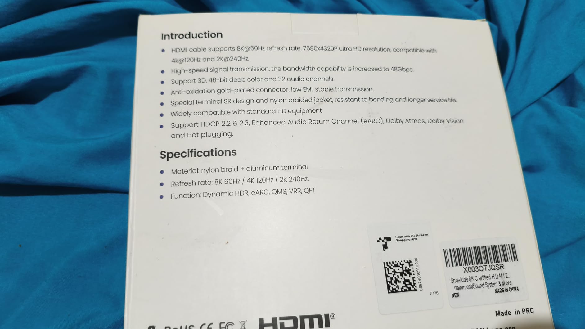 Snowkids 8K Long HDMI 2.1 Cable 30 ft, 8K@60Hz 4K@120Hz UHD Non-Slip Cord customer photo 2