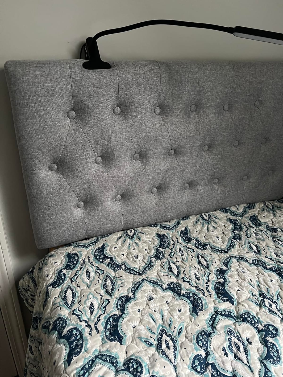 Kingfun Headboards for King Size Bed in Modern Button Design, Premium Linen Fabric Upholstered Tufted Bed Headboard, Adjustable Solid Wood Head Board, Grey customer photo 1
