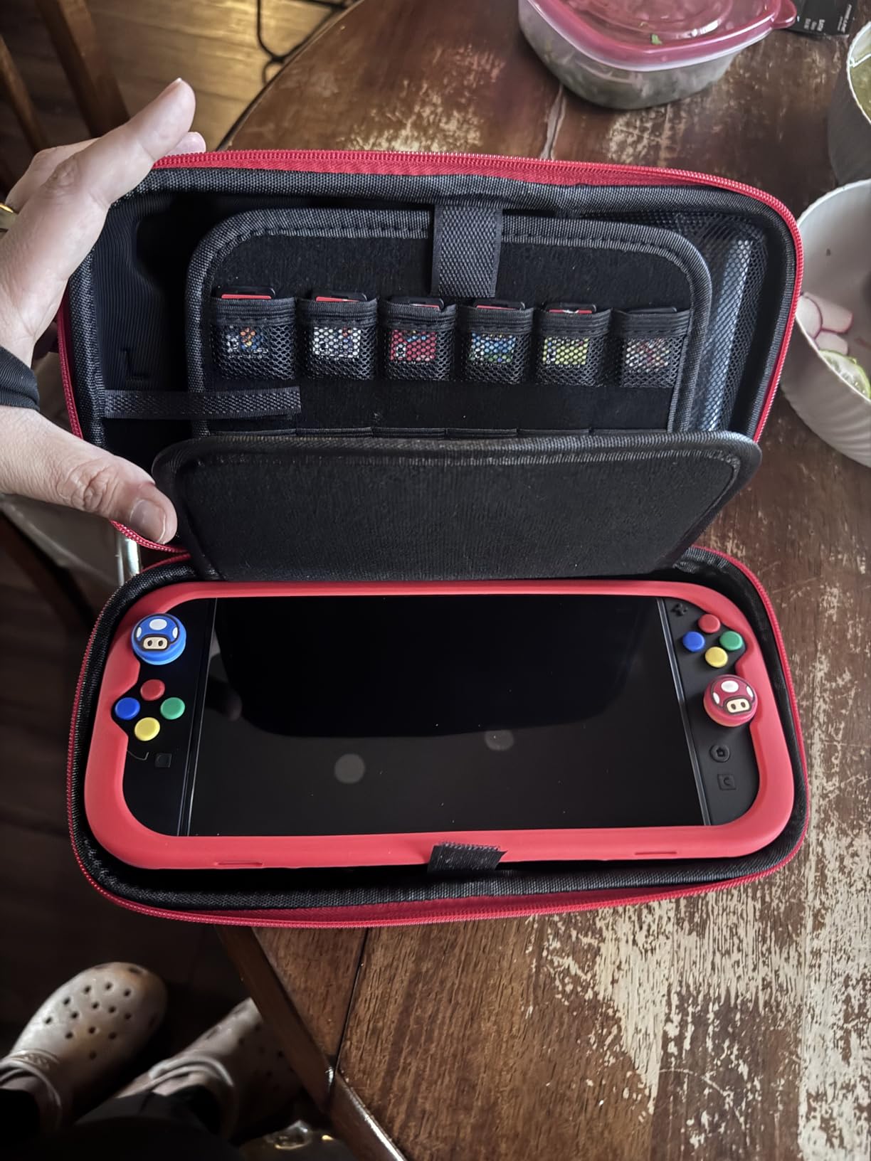 Switch Carrying Case Compatible with Nintendo & OLED, Portable Switch Travel Carry Case Fit for Joy-Con and Adapter, Hard Shell Protective OLED Pouch Bag with 20 Games, Red For N DS Cases & Storage customer photo 1