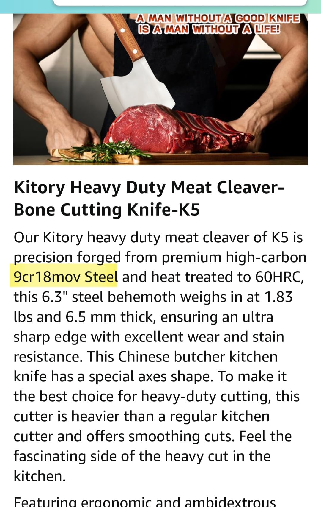 Kitory Meat Cleaver, Super Massive Heavy Duty Axe shape Kitchen Knife for Big Bones Beef Bones and Frozen Meat, bones breaker, Full Tang Butcher Knife, Black Wooden Handle customer photo 1