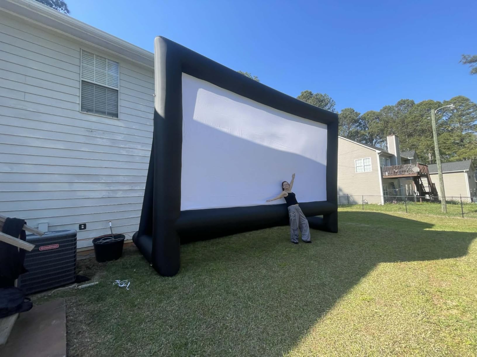 Inflatable Projector Screen, 16FT Blow Up Movie Screen Outdoor Projector, Easy Set Up One-piece Design Front & Rear Projection with Air Blower for Outside Backyard Family Movie Night Pool Party customer photo 2